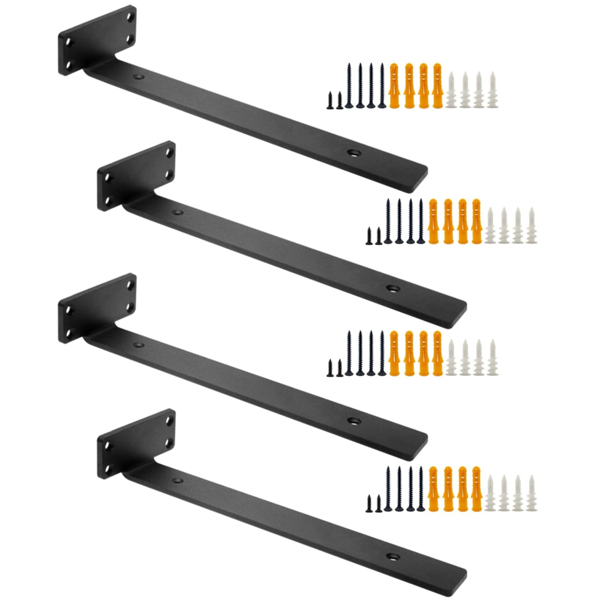 Heavy Duty Floating Shelf Brackets, 4 Pack Hidden L Shaped Wall Mounts, Black Steel Supports for Shelves, Capacity 70kg, 30cm/12in