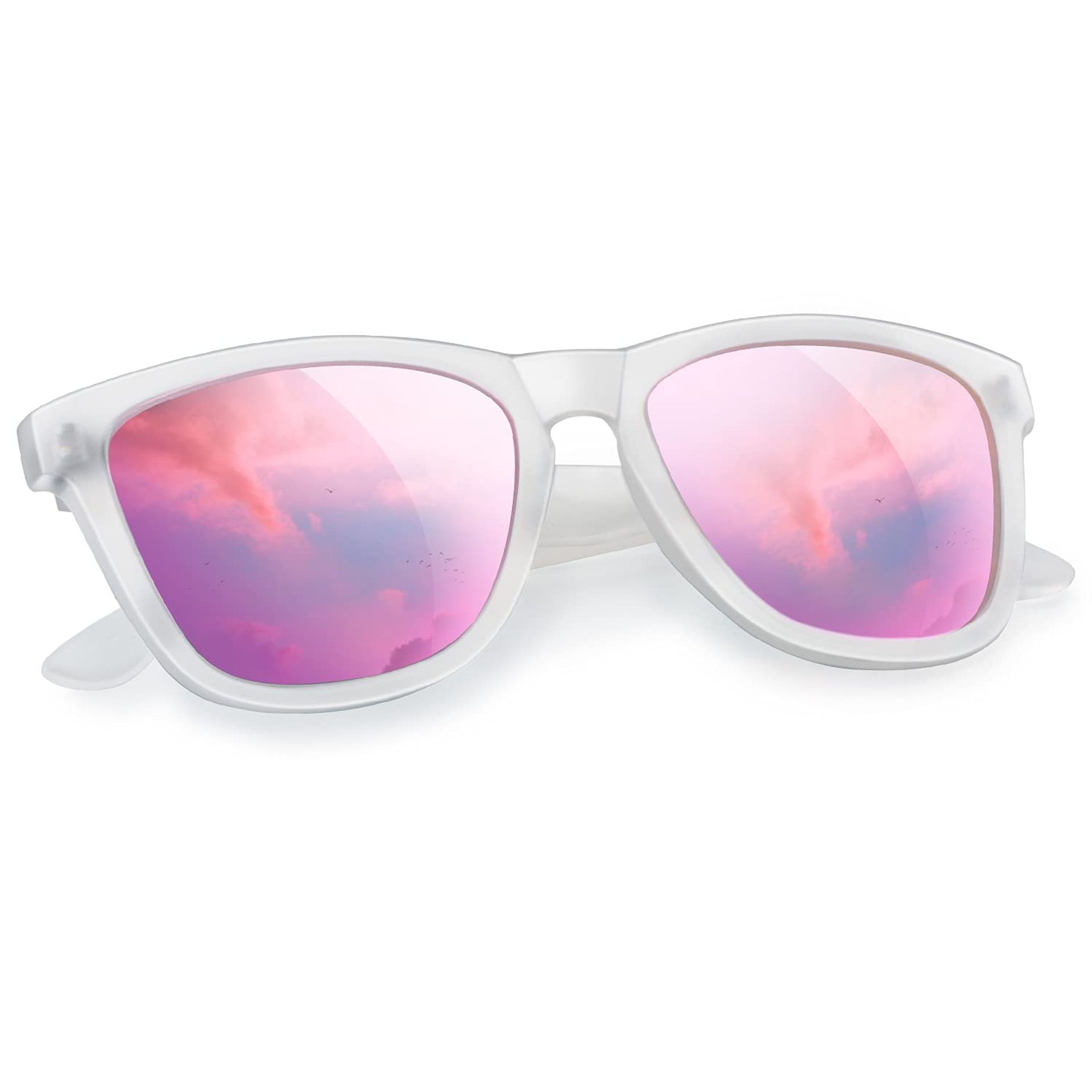 Unisex Polarised Sunglasses UV400 Protection Classic Rectangle Outdoor Eyewear - Transparent Pink M