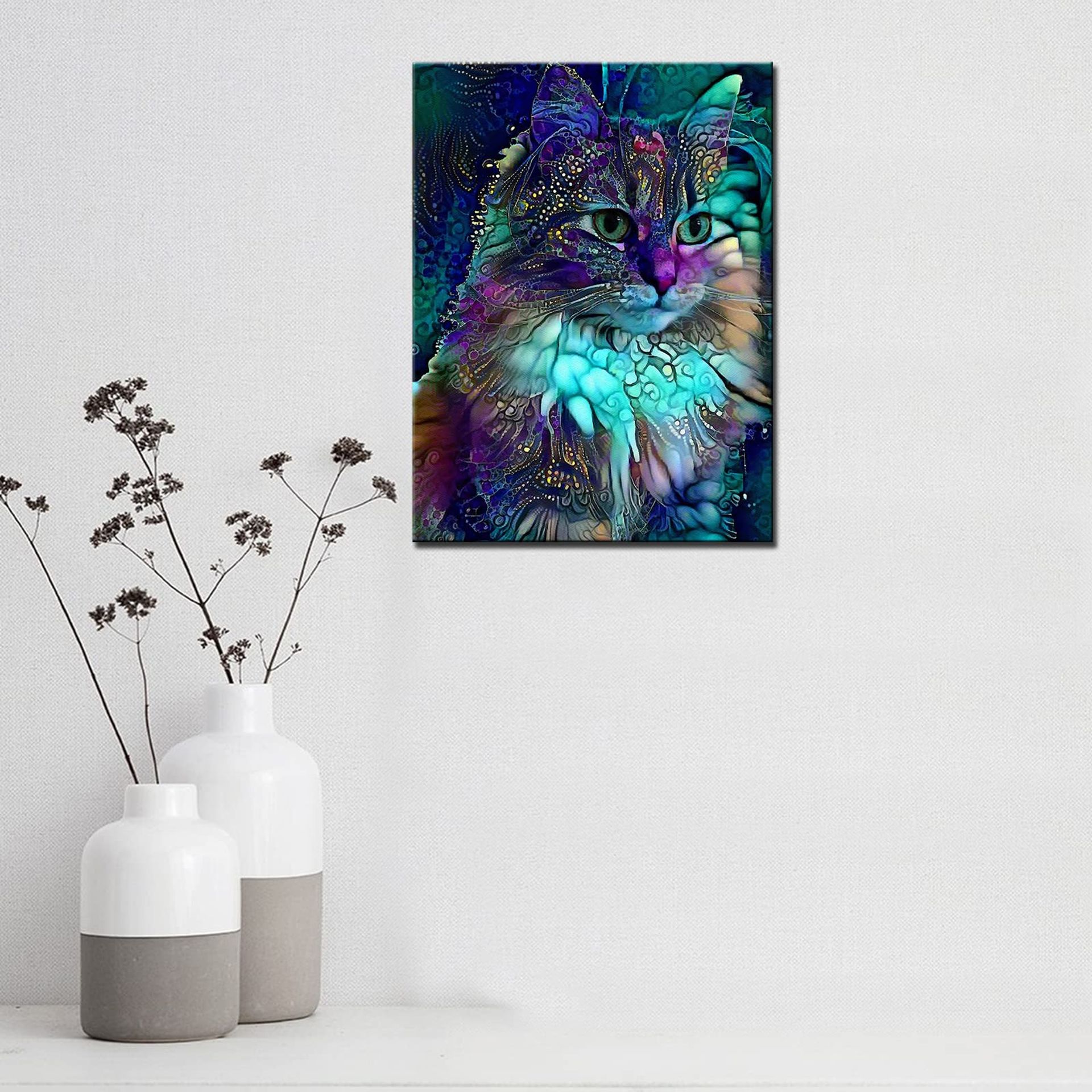 QQYRHN Cat Lovers Diamond Painting Kit 5D - Wildbloemen Met Ronde Boor Voor Volwassenen En Beginners