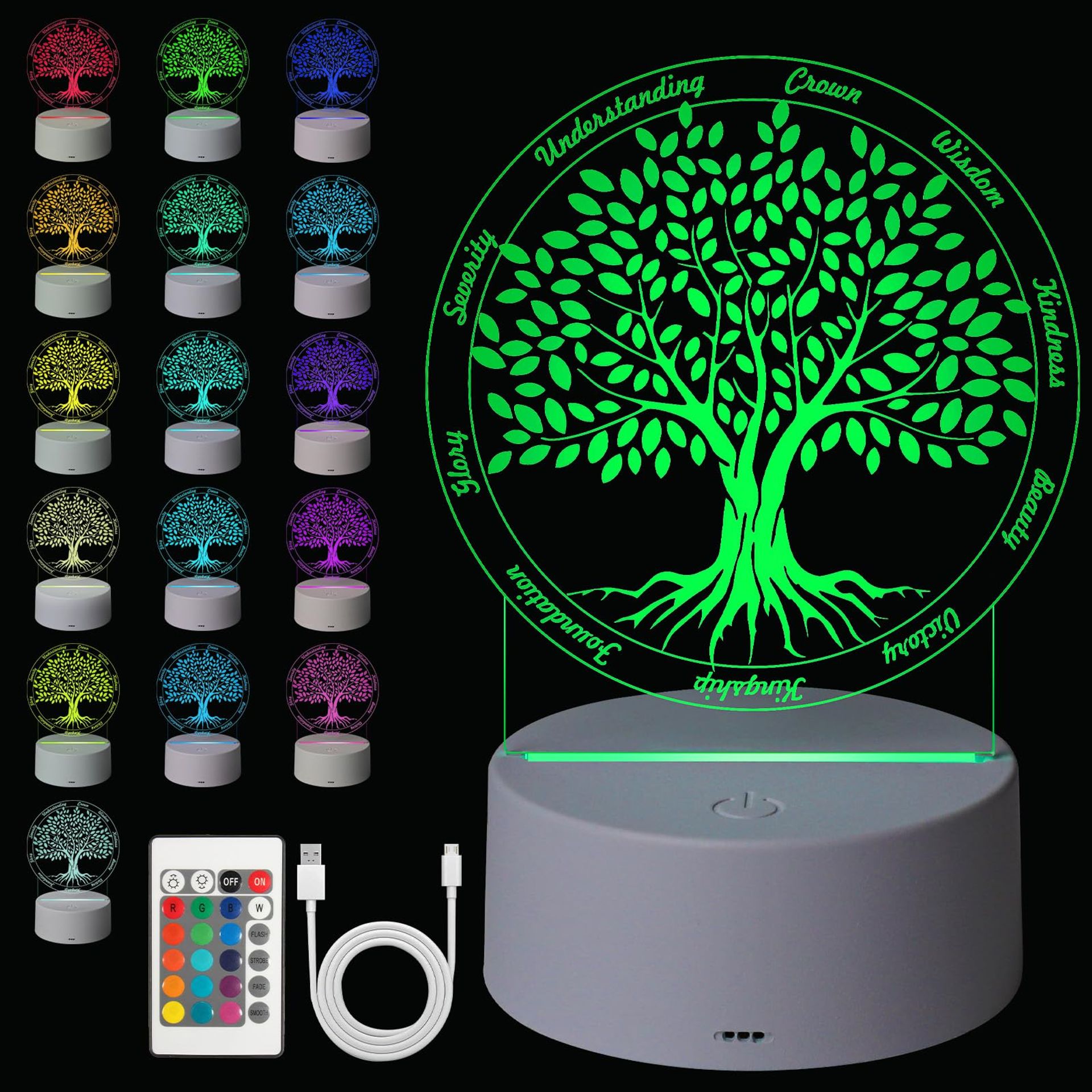 Tree of Life Night Light Healing Spiritual Table Lamp with Remote and Dimmable 16-Colour Options - 16 Colours