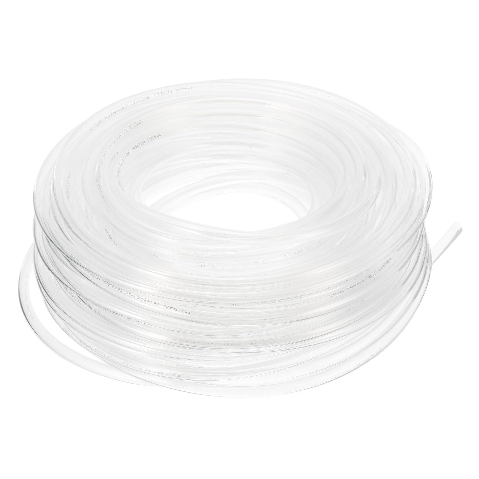 Pneumatic PU Air Tubing Hose Flexible Polyurethane Pipe for Compressors & Fluid Transfer - Clear 16mm x 12mm x 51m