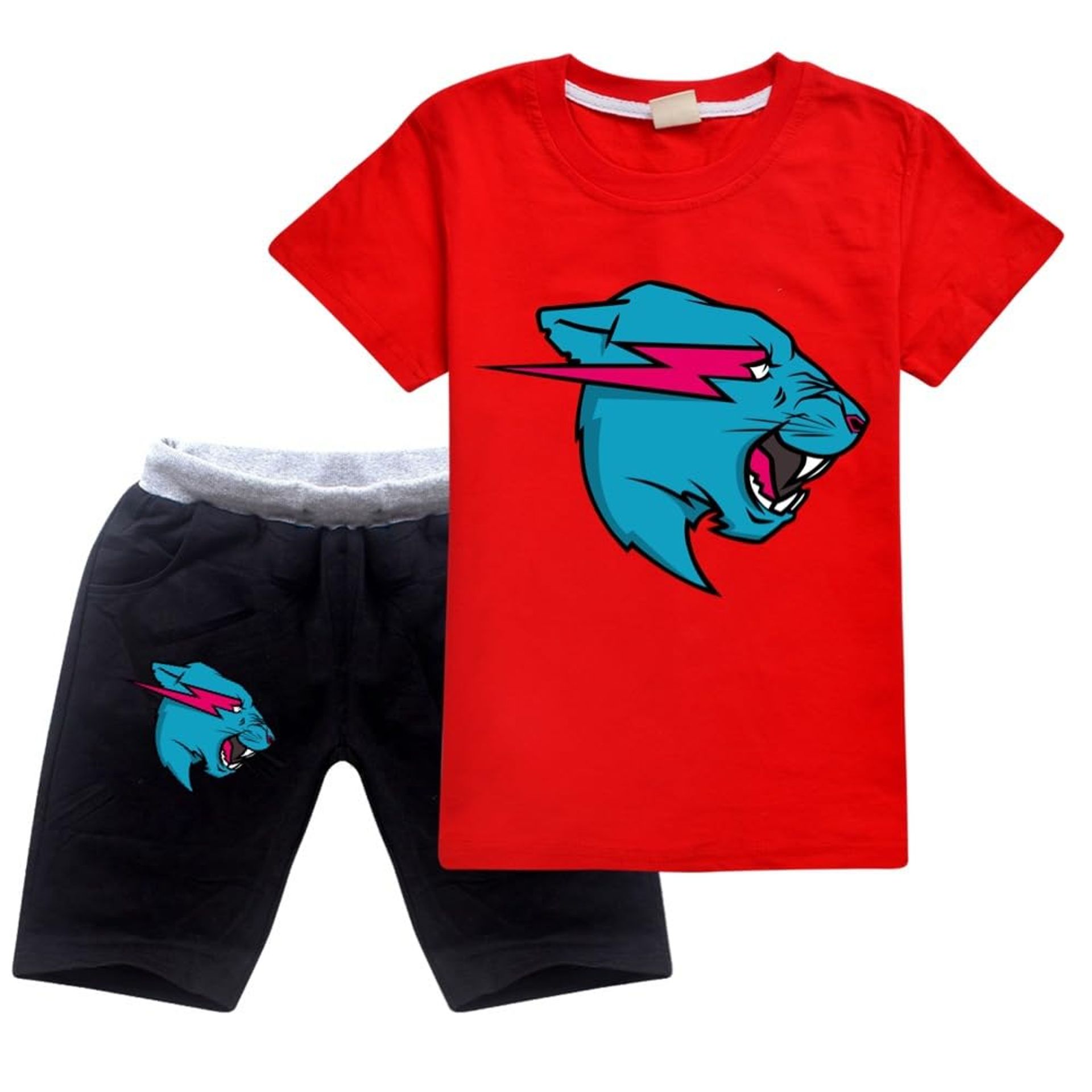Kids Cartoon Cat Pyjamas Short Sleeve T-Shirt and Shorts Set Comfortable Sleepwear - Red 7-8 Years