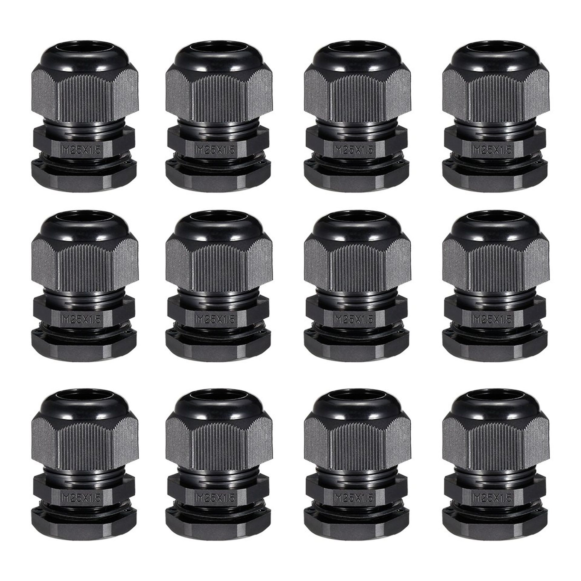 M25 Waterproof Cable Gland Connectors for 8-16mm Wires - 12 Pack, Black