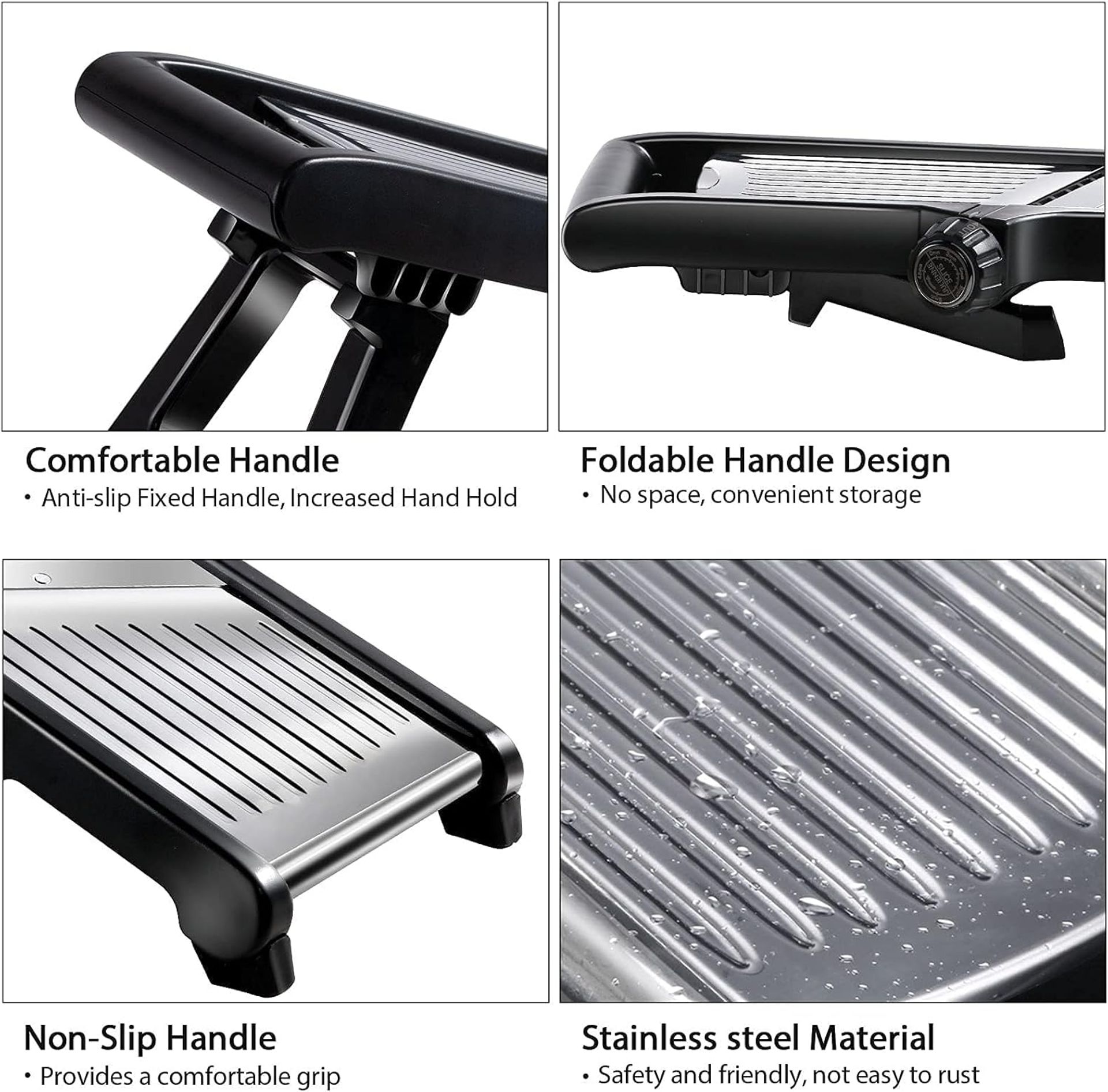 3-in-1 Mandoline Food Slicer with Adjustable Stainless Steel Blades, Safety Gloves & Cleaning Brush for Easy Vegetable Prep