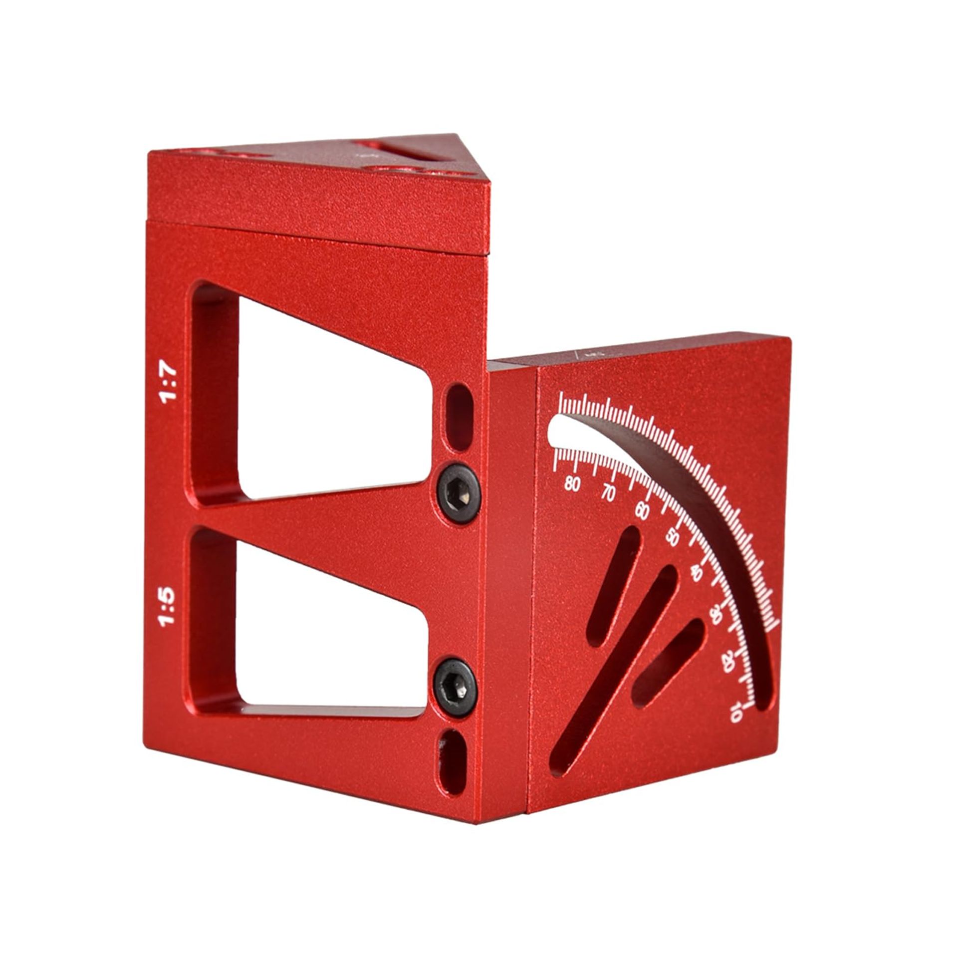 3D Multi Angle Measuring Ruler, Aluminium 10-90° Triangle Square Tool for Carpentry & DIY - Red/Black