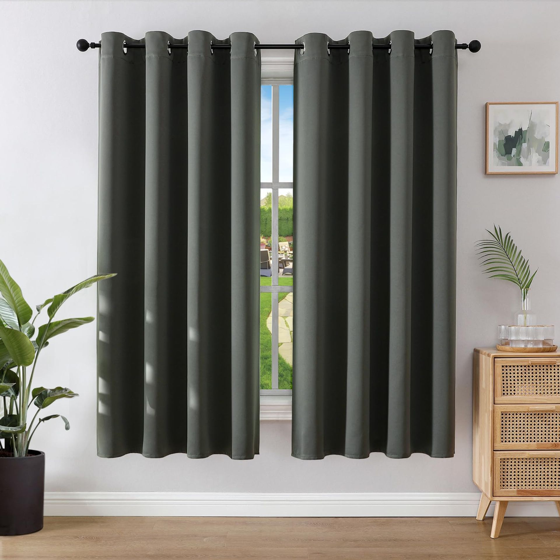 Blackout Curtains Eyelet Thermal Insulated Energy-Saving Room Darkening Drapes for Bedroom & Living Room - Dark Grey 52 x 63 Inch (2 Panels)