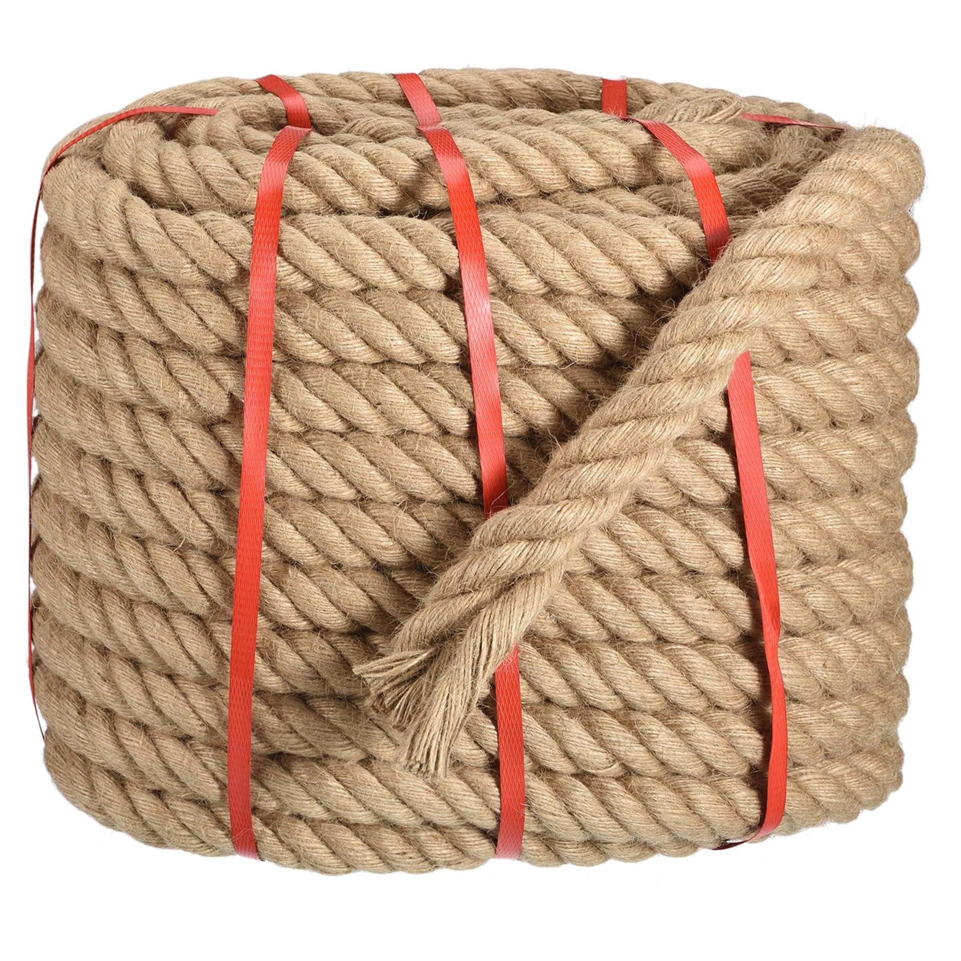 Natural Jute Rope Heavy Duty Multipurpose Twisted Manila Rope for Outdoor, DIY, Marine, Craft and Garden Use - Natural 30m x 3.2cm