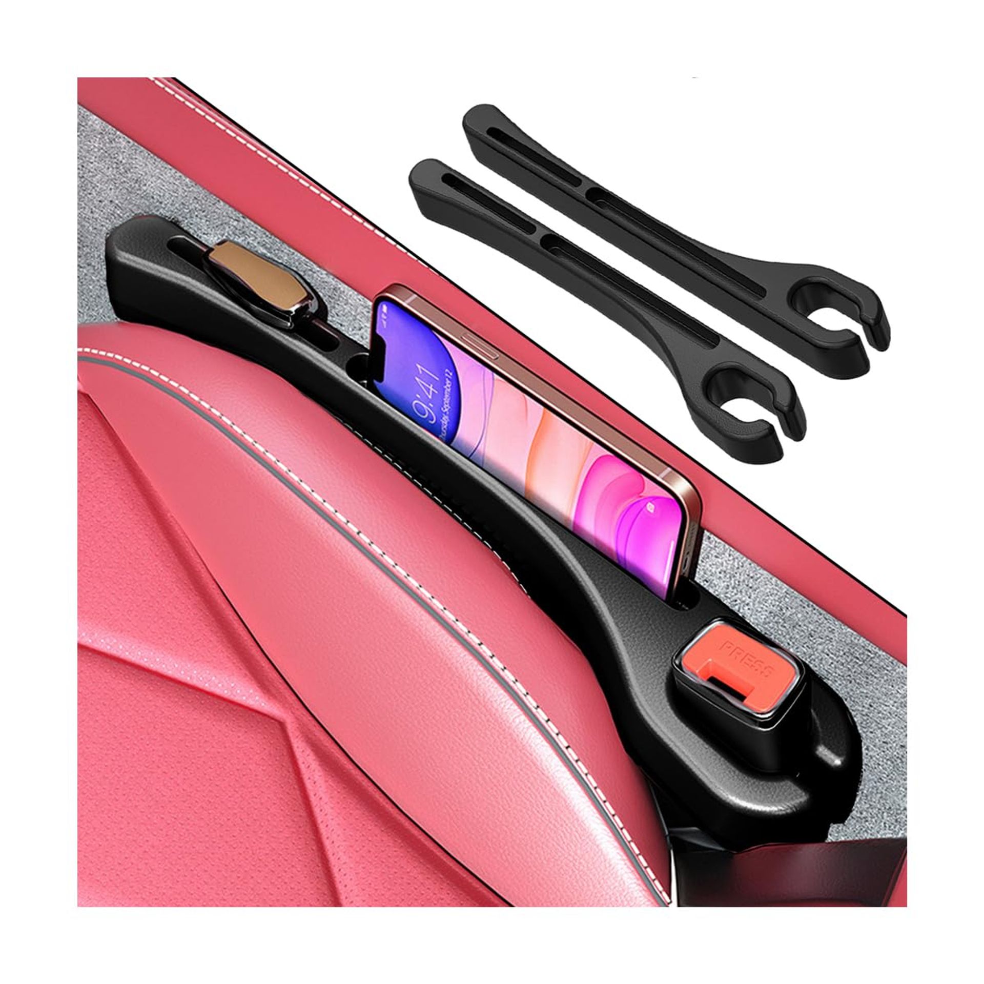Car Seat Gap Filler 2 Pack Leather Texture Universal Auto Seat Crevice Blockers Prevent Items Dropping Easy Install - Red 44.5x7.3cm