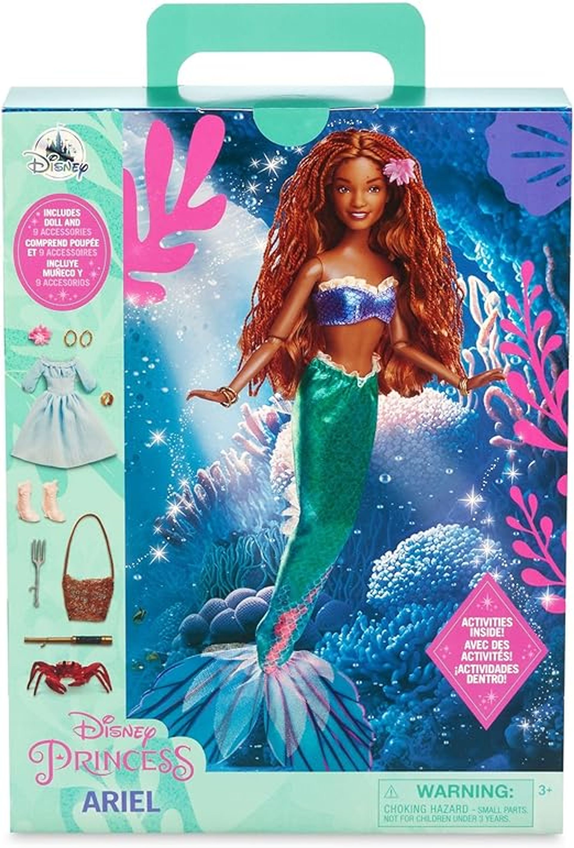 Ariel Story Doll with 2 Outfits, Sebastian Figure, Accessories & Play Stage - Turquoise 24.5cm