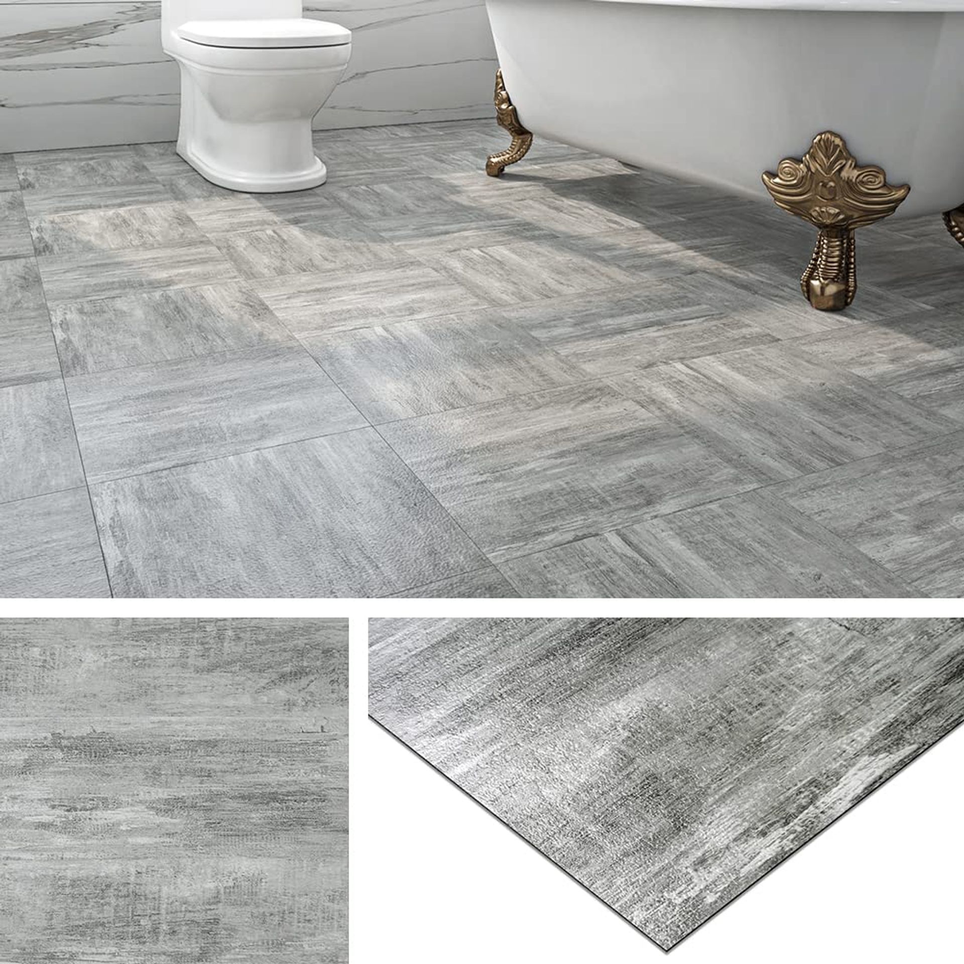 Vinyl Flooring Tiles Wood Effect Self Adhesive Laminate Waterproof Floor Tile Pack of 16 - Grey Wood 16 Tiles