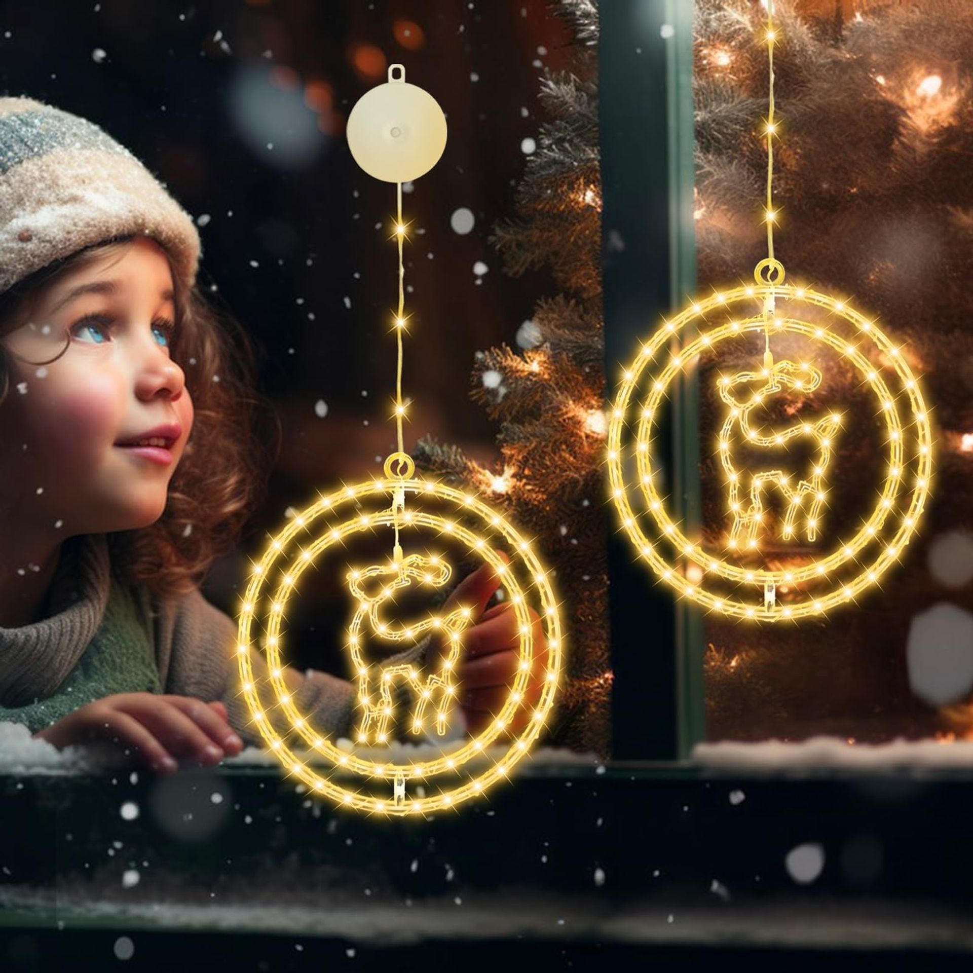 Festive LED Elk Christmas Window Lights - 2 Pack with Suction Cups, Indoor Decorations