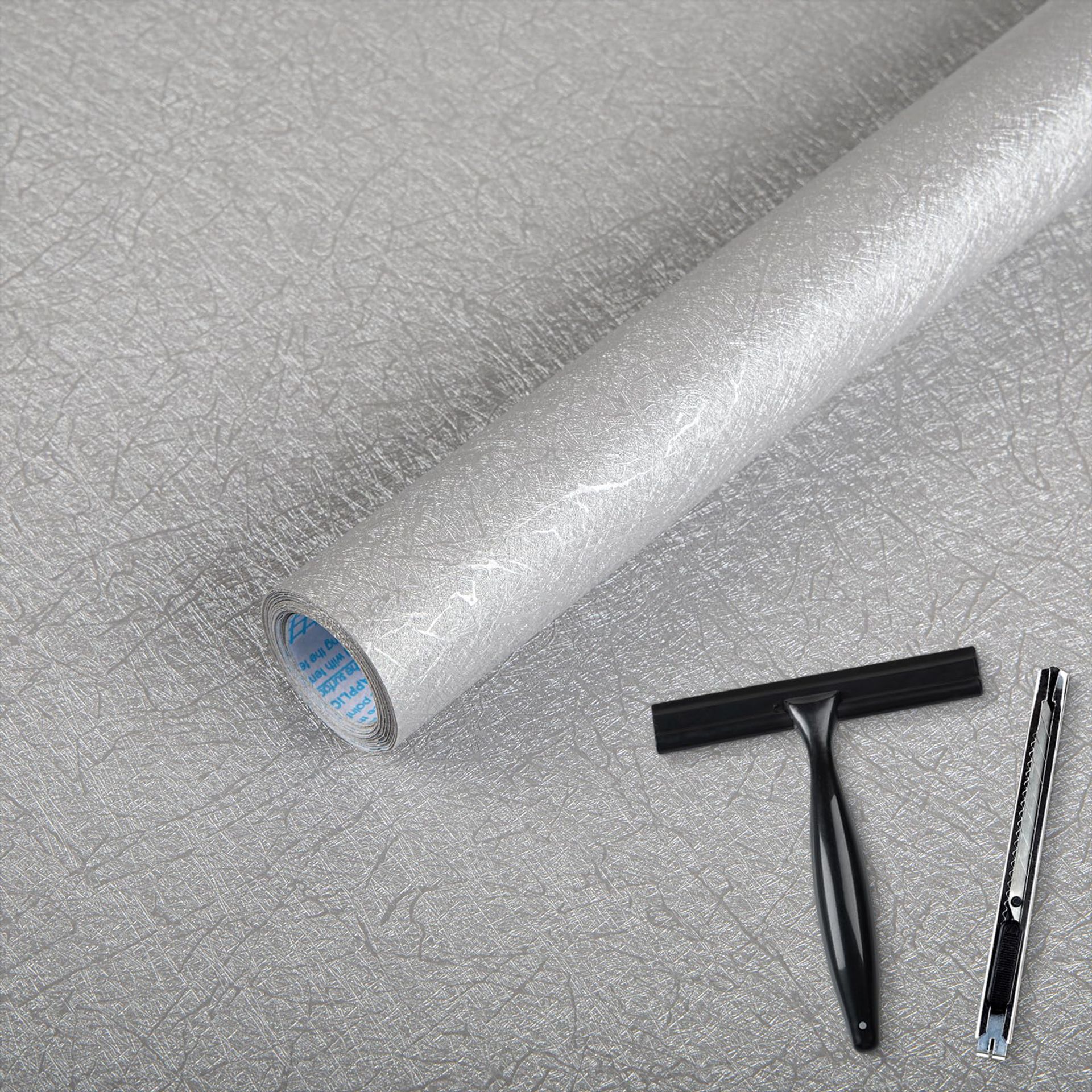 Self Adhesive Vinyl Wrap Wallpaper Toolkit Included for Kitchen Cupboard Furniture Decoration - Grey 60x500cm