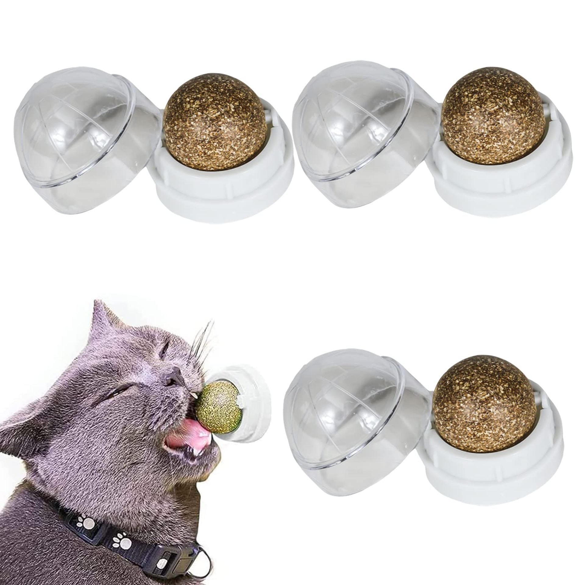 3 Pcs Catnip Wall Licking Balls for Cats - Rotatable Catnip Treats for Teeth Cleaning