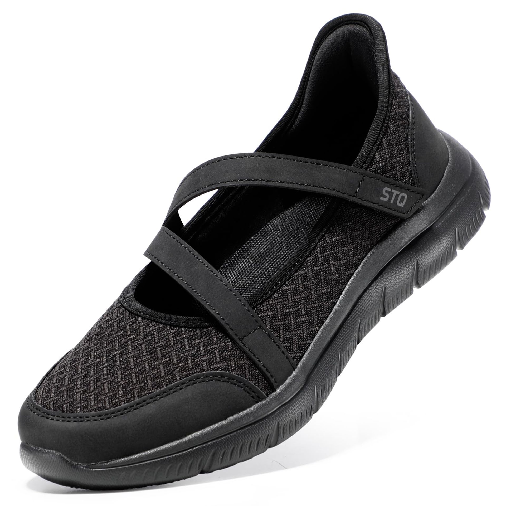 STQ Women’s Walking Shoes – Non-Slip Adjustable Mary Jane Sneakers With Cushion & Wide Toe Box For All-Day Comfort