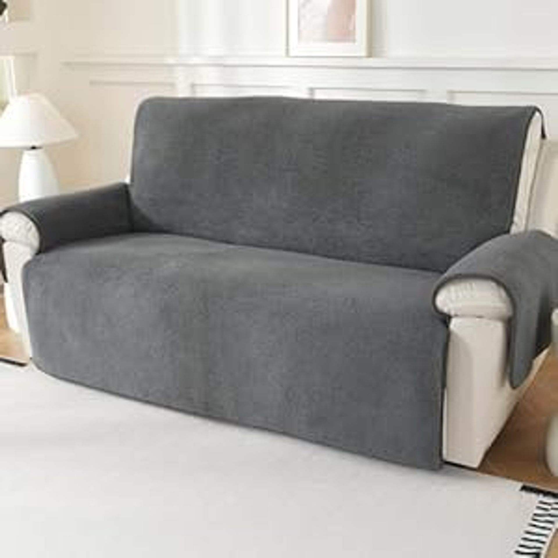 Sherpa Fleece Sofa Cover Non-Slip Soft Couch Protector for 4-Seater Sofas - Dark Grey 4 Seater