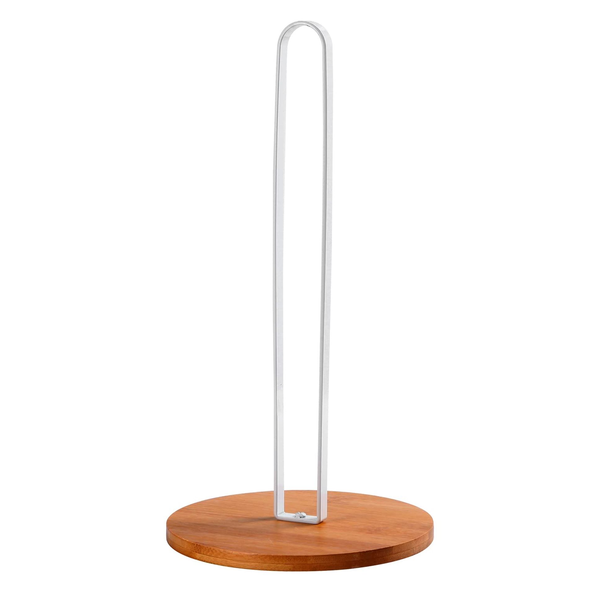 TONLEA White Standing Kitchen Roll Holder with Wooden Base for Standard Rolls - Stylish & Portable