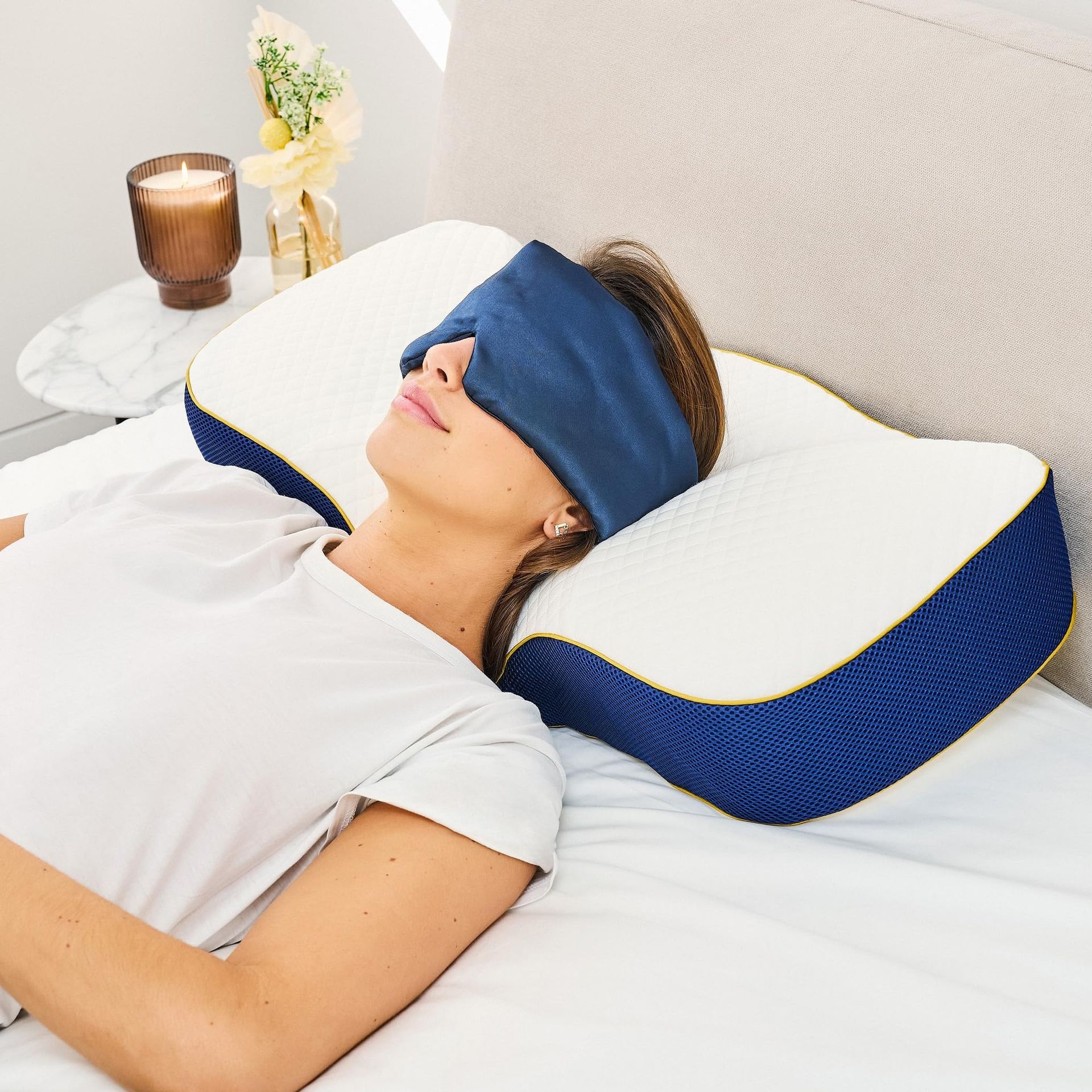 Butterfly Memory Foam Pillow and Silky Plush Eye Mask Orthopaedic Support Ergonomic Design for Neck and Shoulder Pain - Butterfly Memory Foam Pillow 67x36x12cm