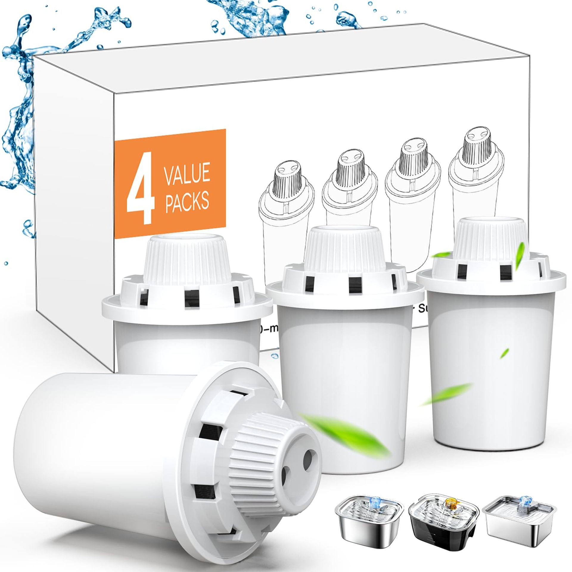 Dog Water Fountain Filters Replacement Pack of 4 Compatible with D2341/D2223/D2322/D2340 Models - White D2341