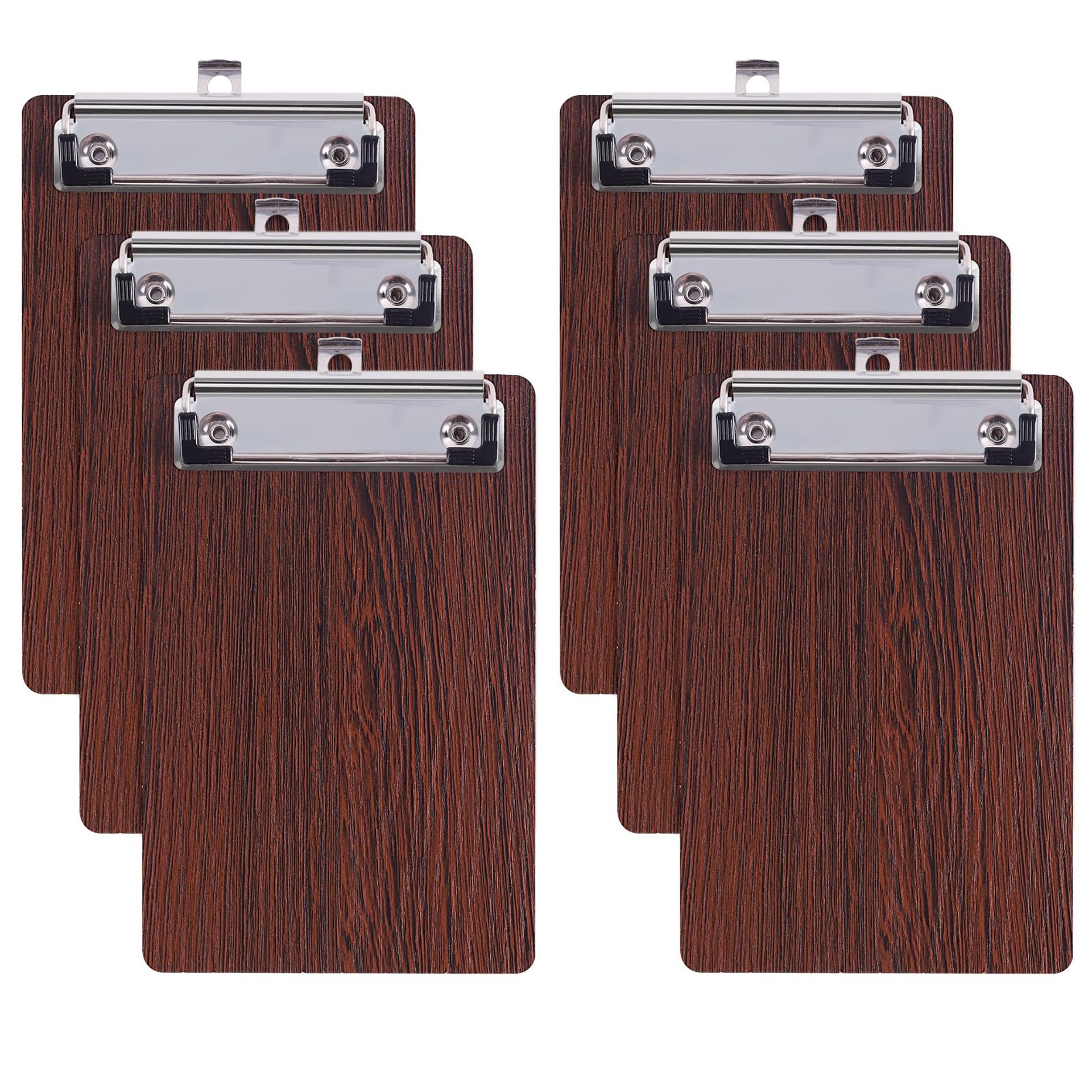 Mini A6 Wooden Clipboards Set of 6 with Low Profile Clips - Ideal for Office & School