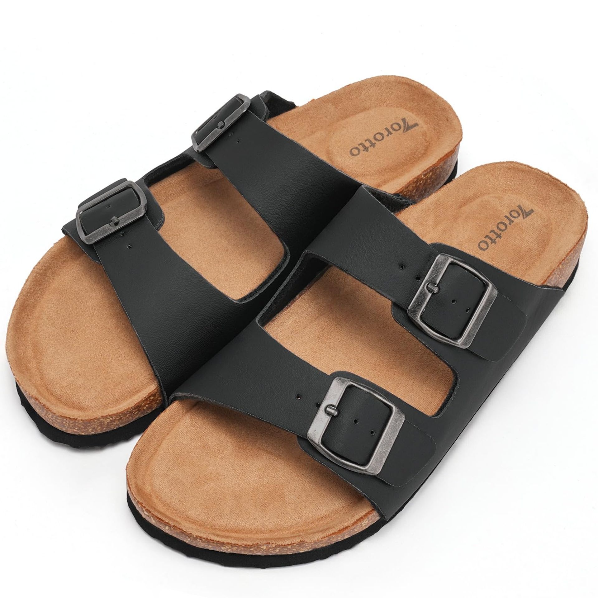 Women's Sandals Mules Cork Footbed Arch Support Adjustable Slides for Indoor & Outdoor Wear - Black UK 8