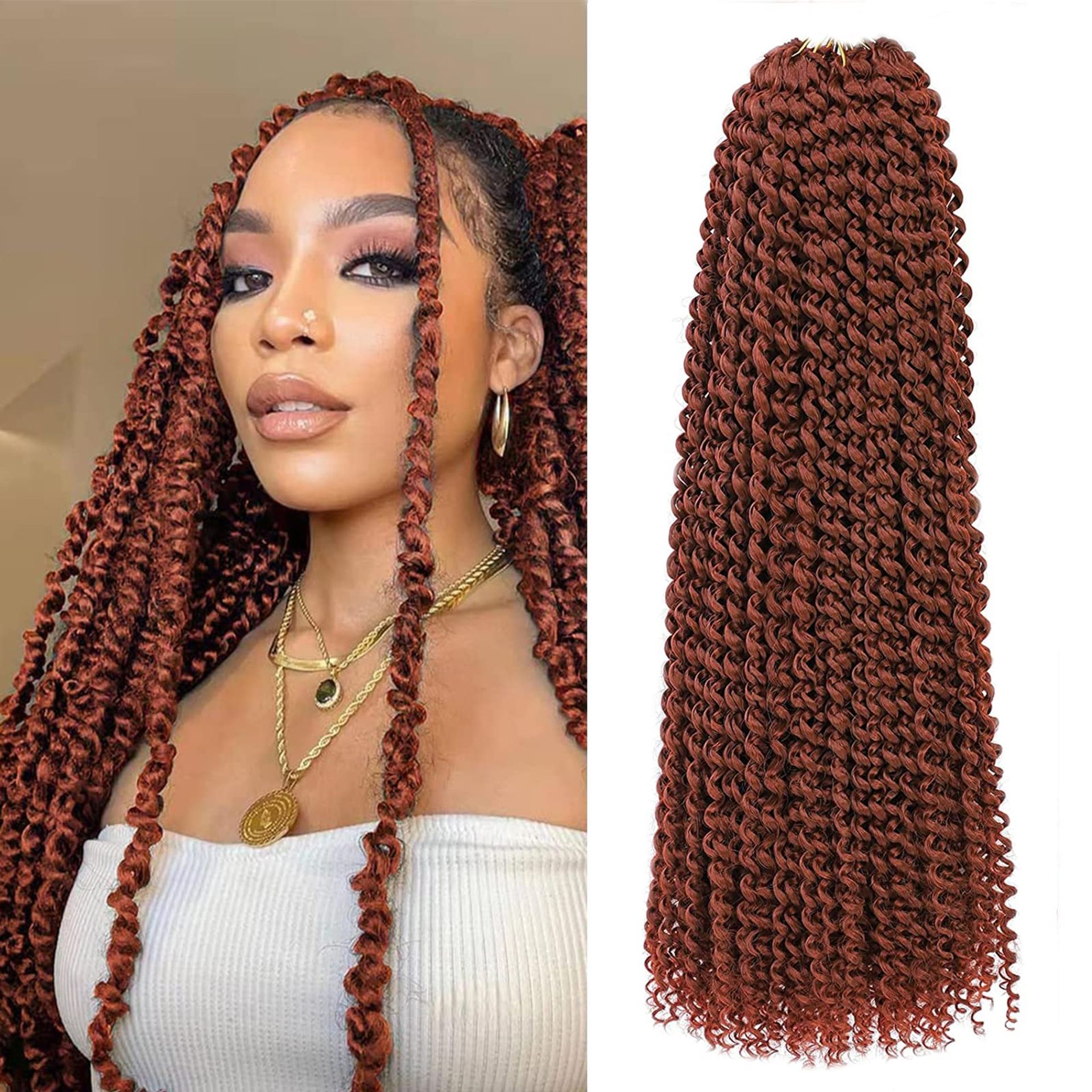 Passion Twist Crochet Hair Extensions Pre-Looped Water Wave Braiding Hair 7 Packs for Natural Styles - 350 24 Inch - Valentines