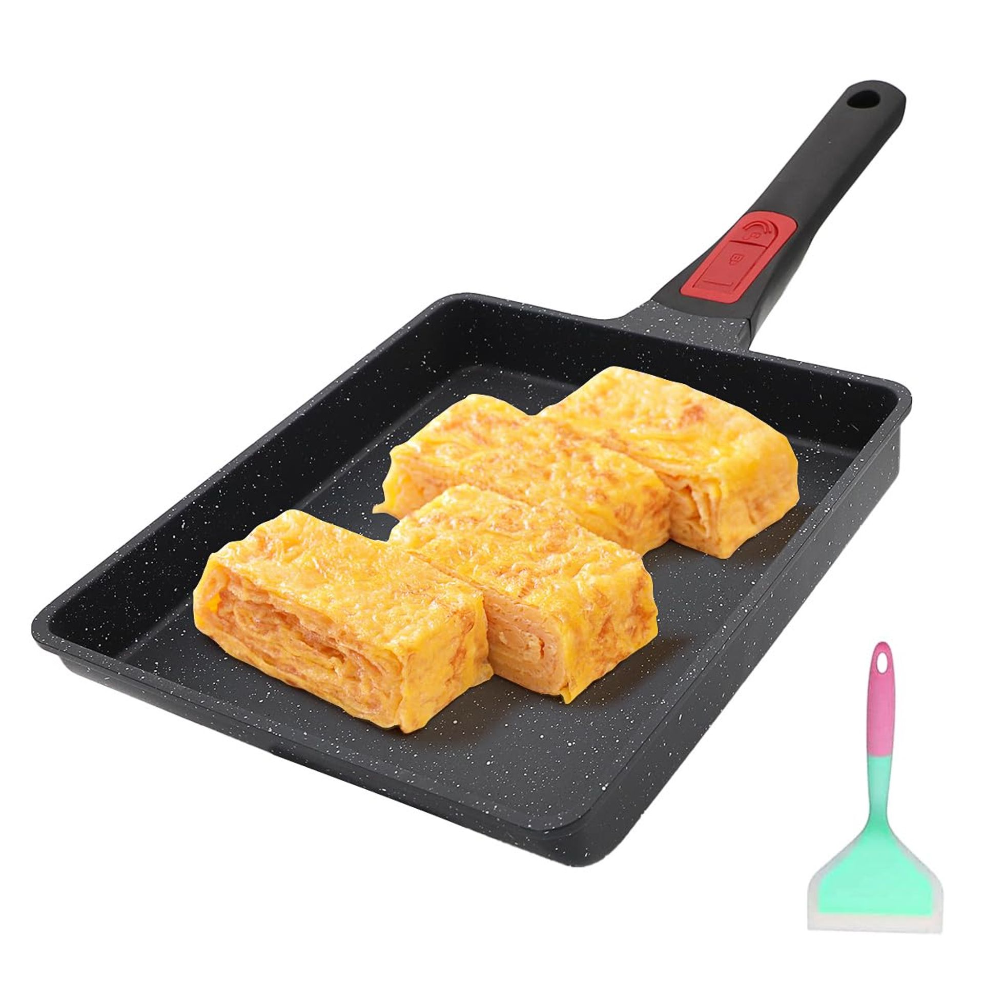 Japanese Omelette Pan Nonstick Tamagoyaki Pan with Detachable Handle, Oven Safe 23x21 cm - Black Large