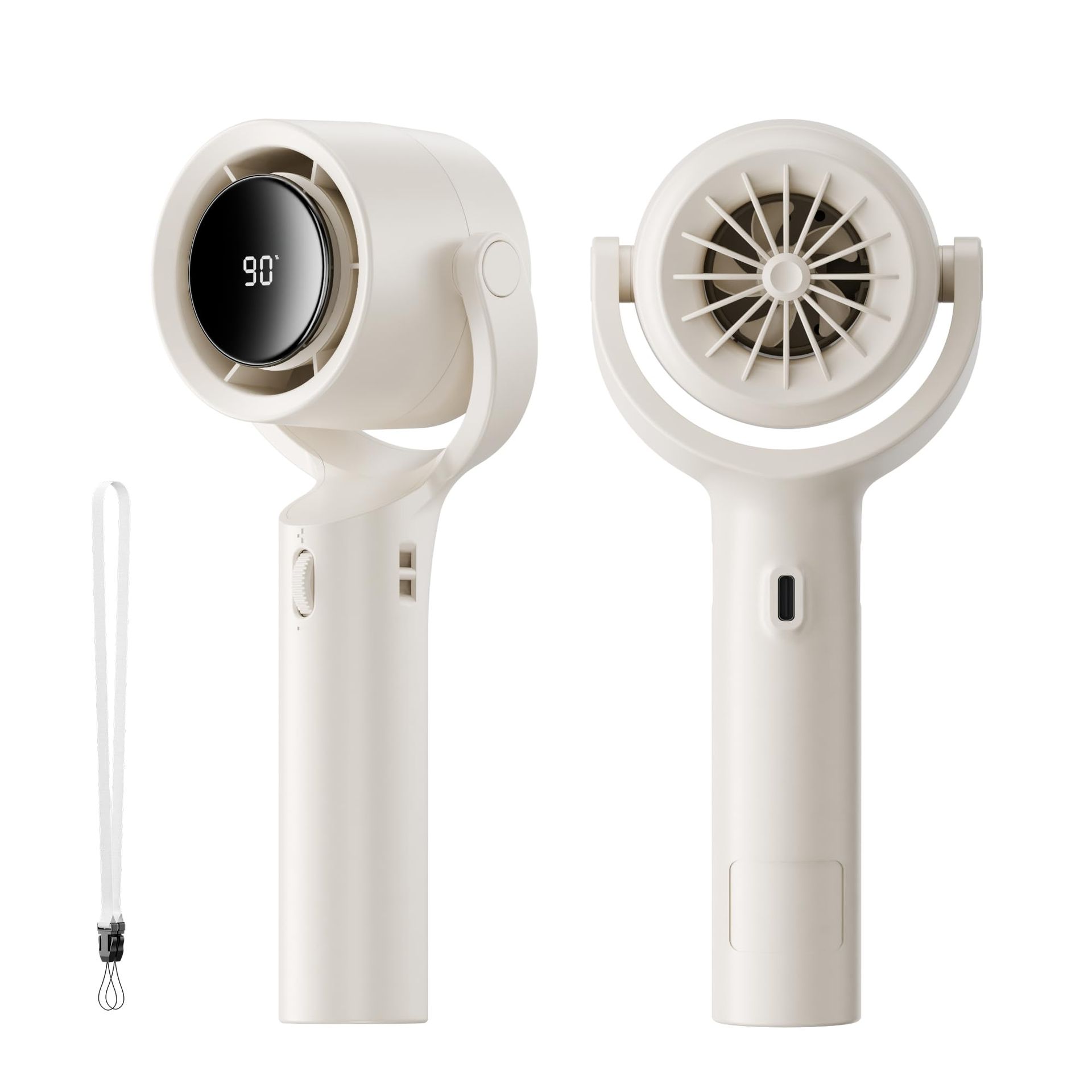 CURCOSA Portable Handheld Fan, 1-100 Stepless Speed 4500mAh Rechargeable Battery Personal Turbo Fans with LED Display, Adjustable Hand Held Fan for Home Office Outdoors