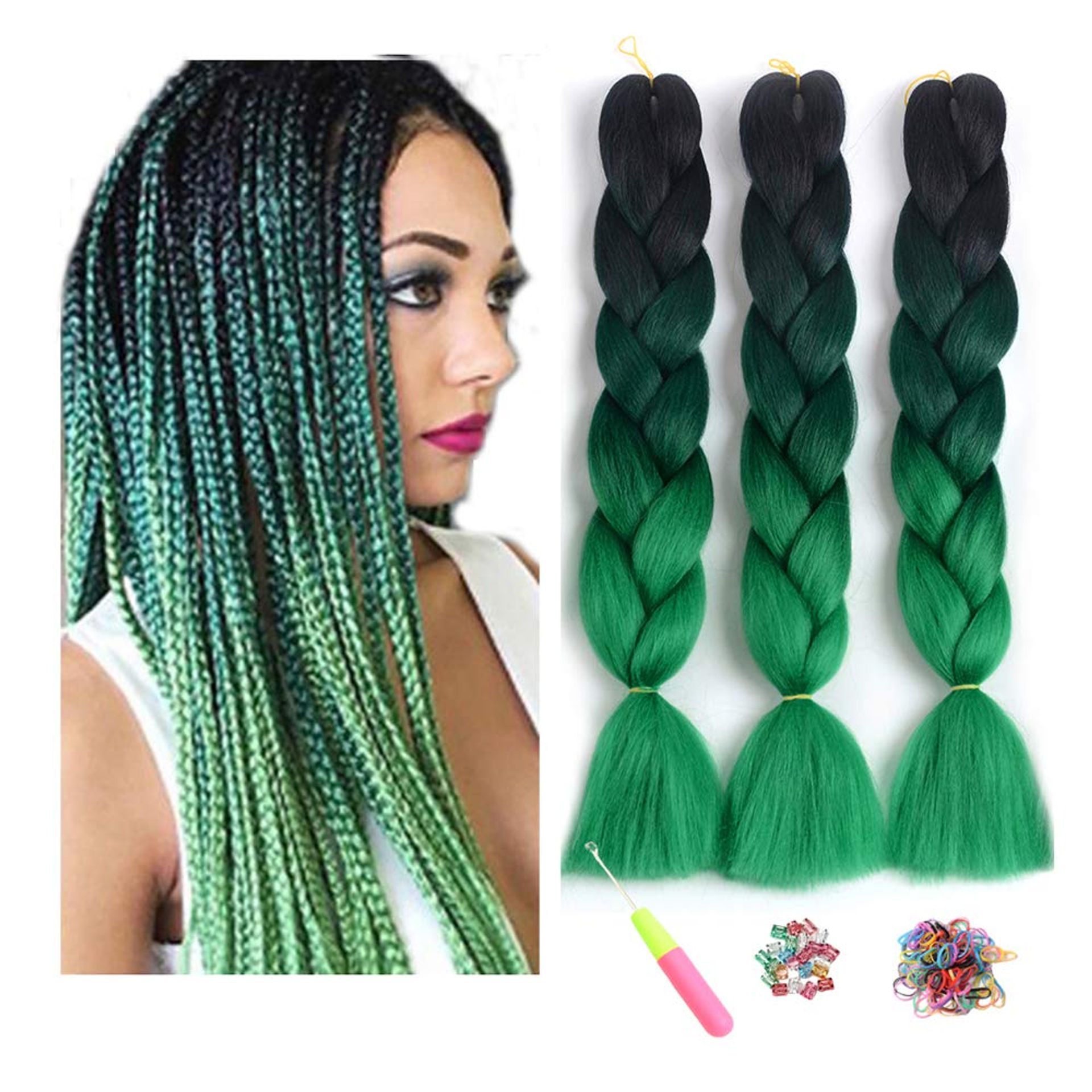 5 packs of Black Green ombré braiding hair *NWT* VCKOVCKO 100% Ombre Jumbo Braiding Hair Synthetic Fiber  main image 4