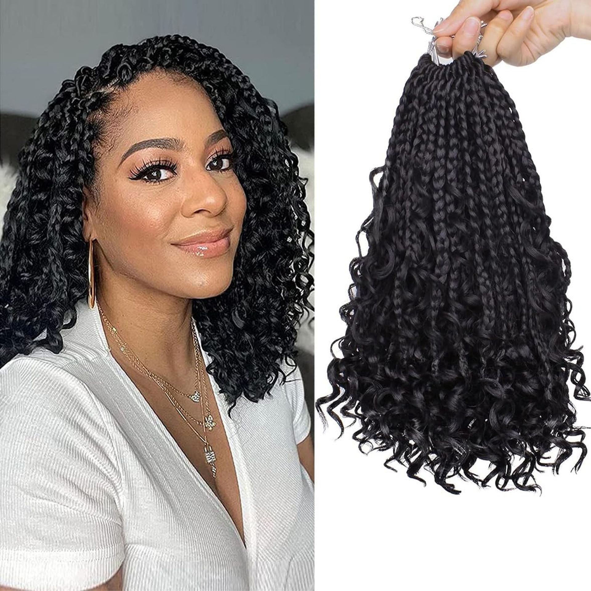 Boho Box Braids Pre-Looped Synthetic Goddess Crochet Hair Extensions 24-Inch Set - 1B# Pack of 8