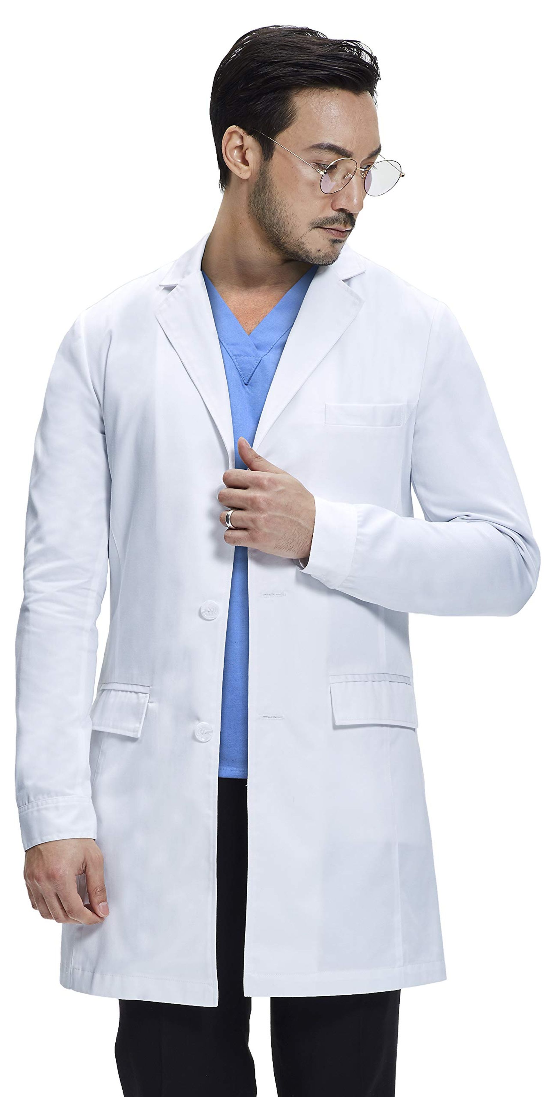 Men's Consultation Style Premium Lab Coat Tailored Fit Multiple Pockets Button Closure by Dr. James - White XXL