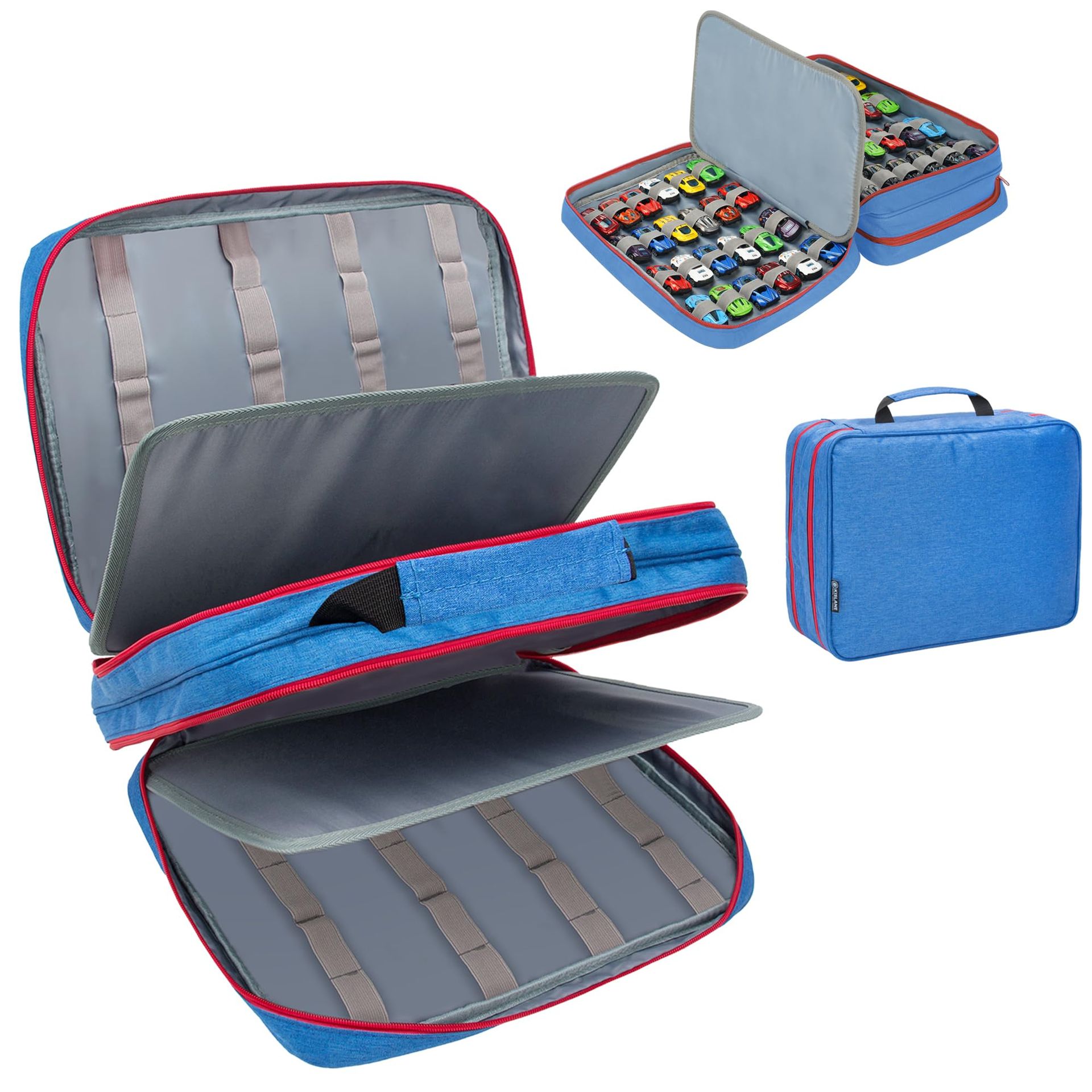 Toy Cars Storage Case 96 Slots Carrying Bag Compatible with Matchbox Cars & Small Dolls - Blue KL210502