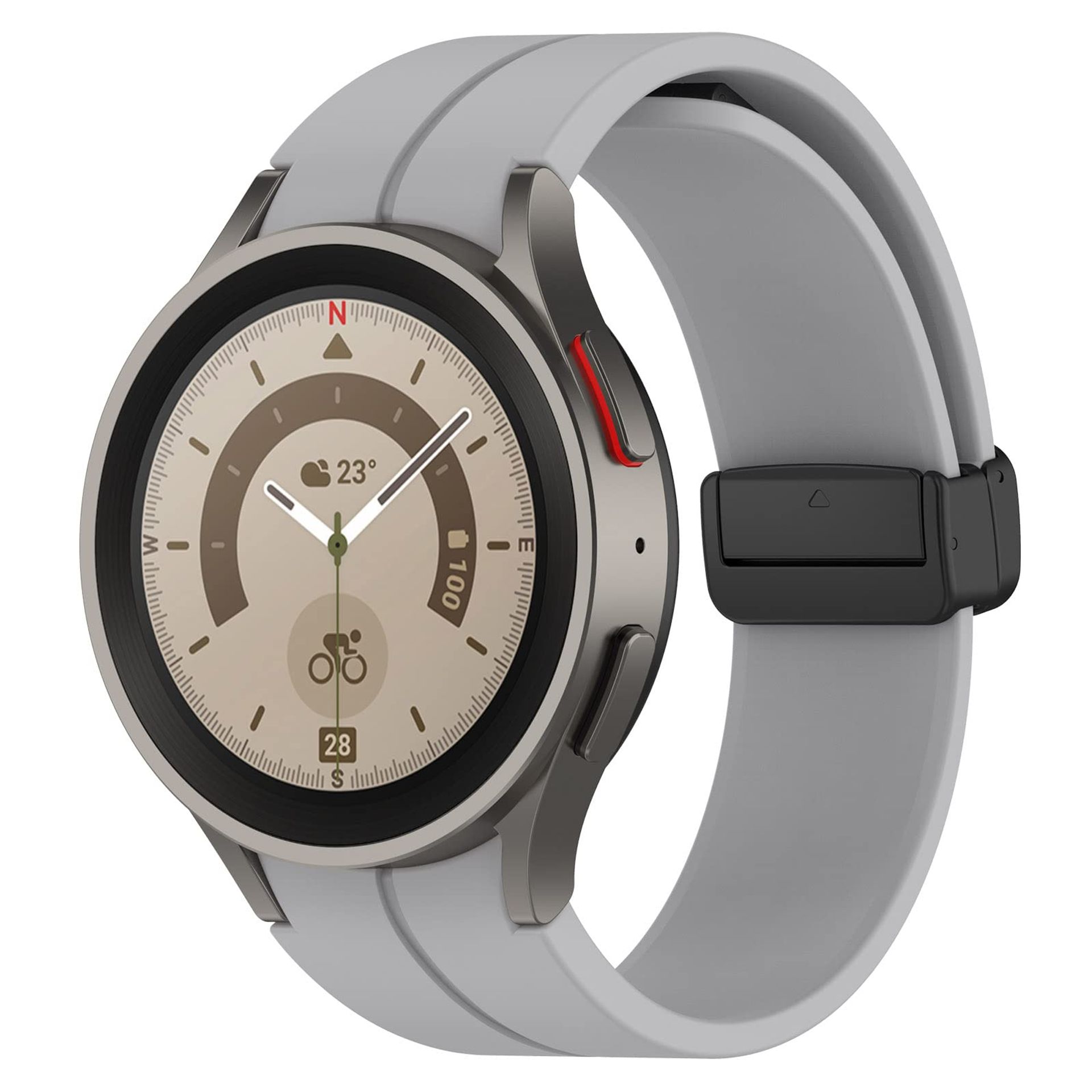 Silicone Strap for Samsung Galaxy Watch 6 5 4(40/44mm) 6 Classic(43mm) 5 Pro(45mm) 4 Classic(42/46mm), Adjustable Sport Band with Magnetic Folding Buckle for Galaxy Watch 6 5 4 Strap, Cloudy Grey