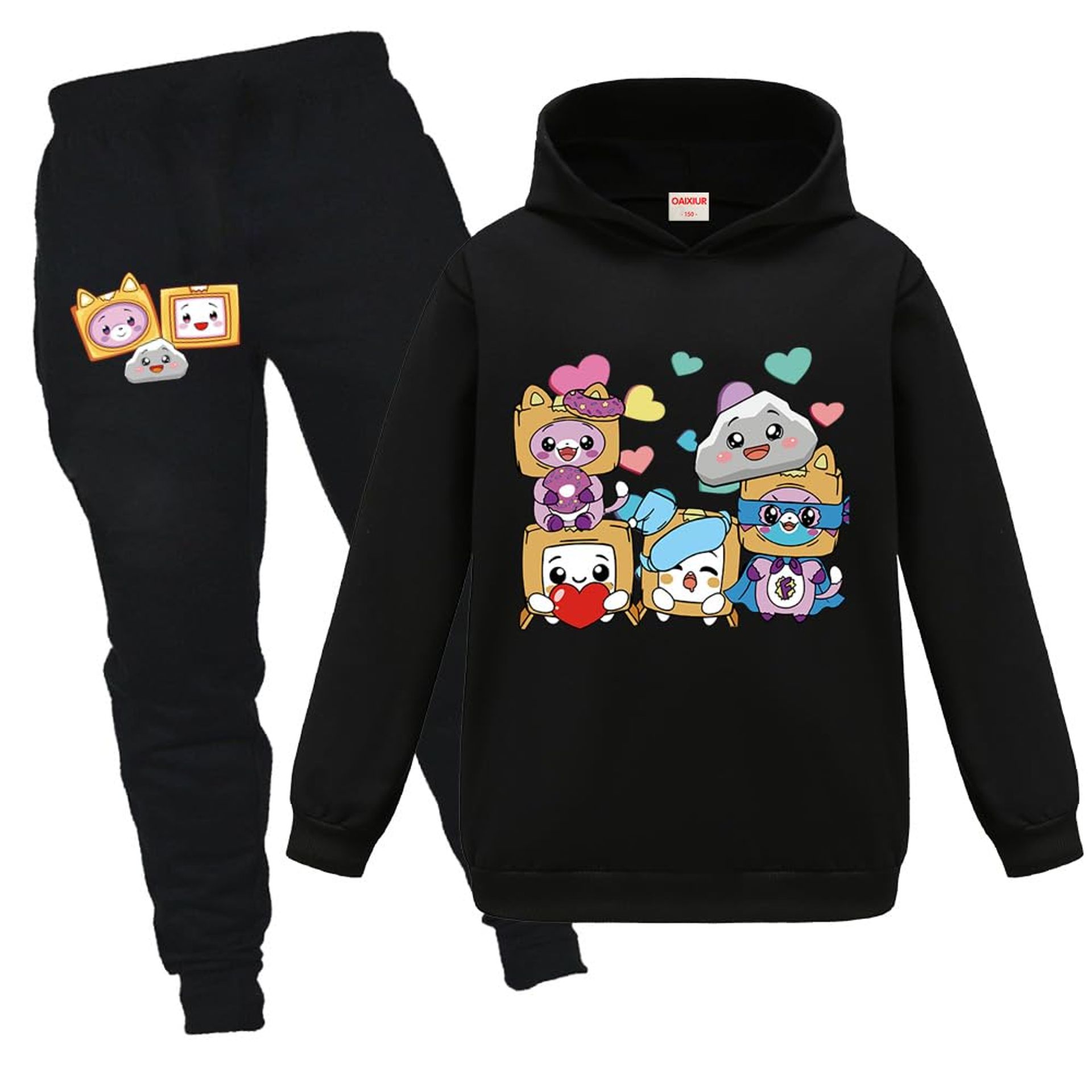 Kids Foxy and Boxy Tracksuit 2-Piece Hoodie and Jogger Set for Boys and Girls - Black0 9-10 Years