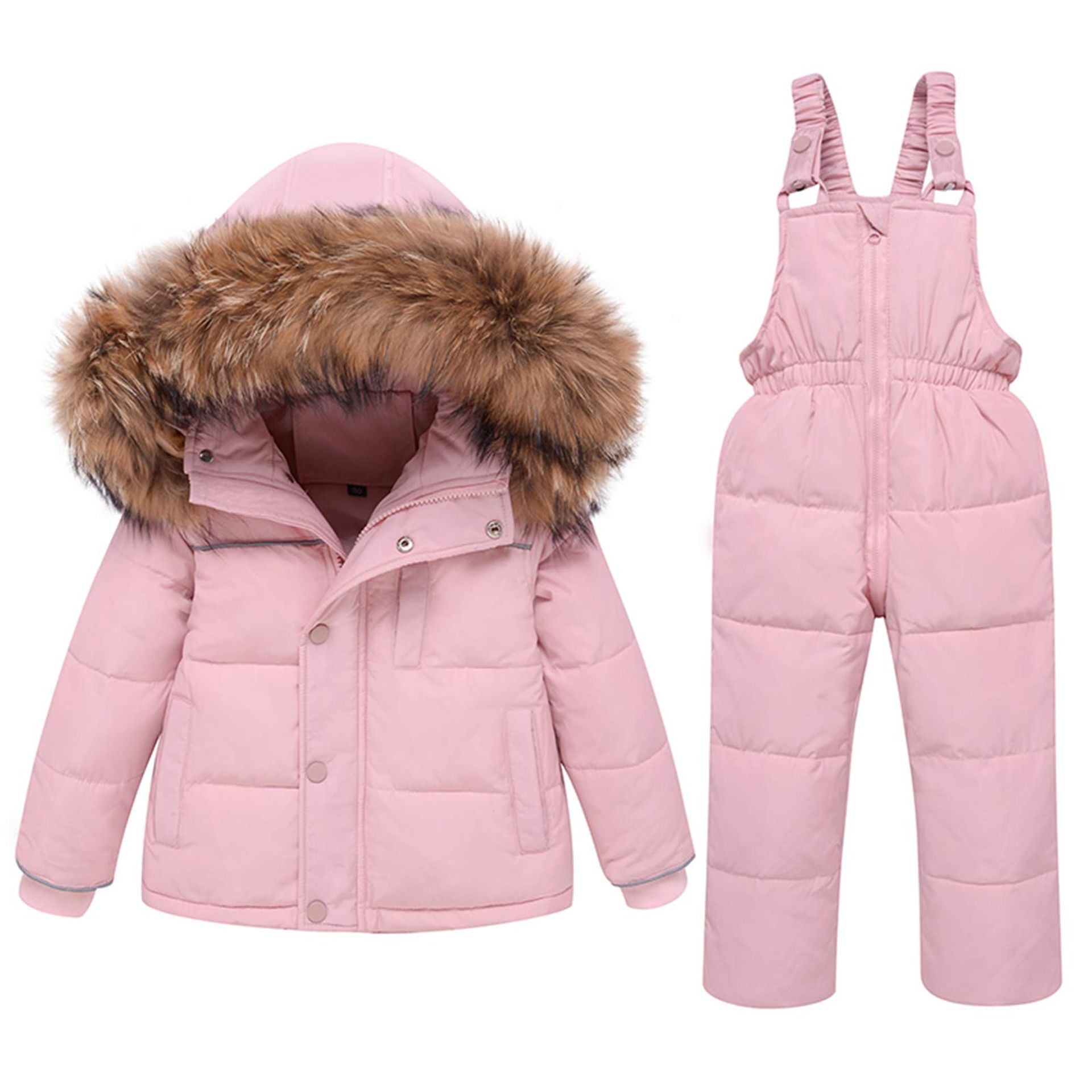 Baby Girls 2 Piece Winter Snowsuit Hooded Puffer Jacket and Ski Bib Trousers Outfit - Pink 4-5 Years