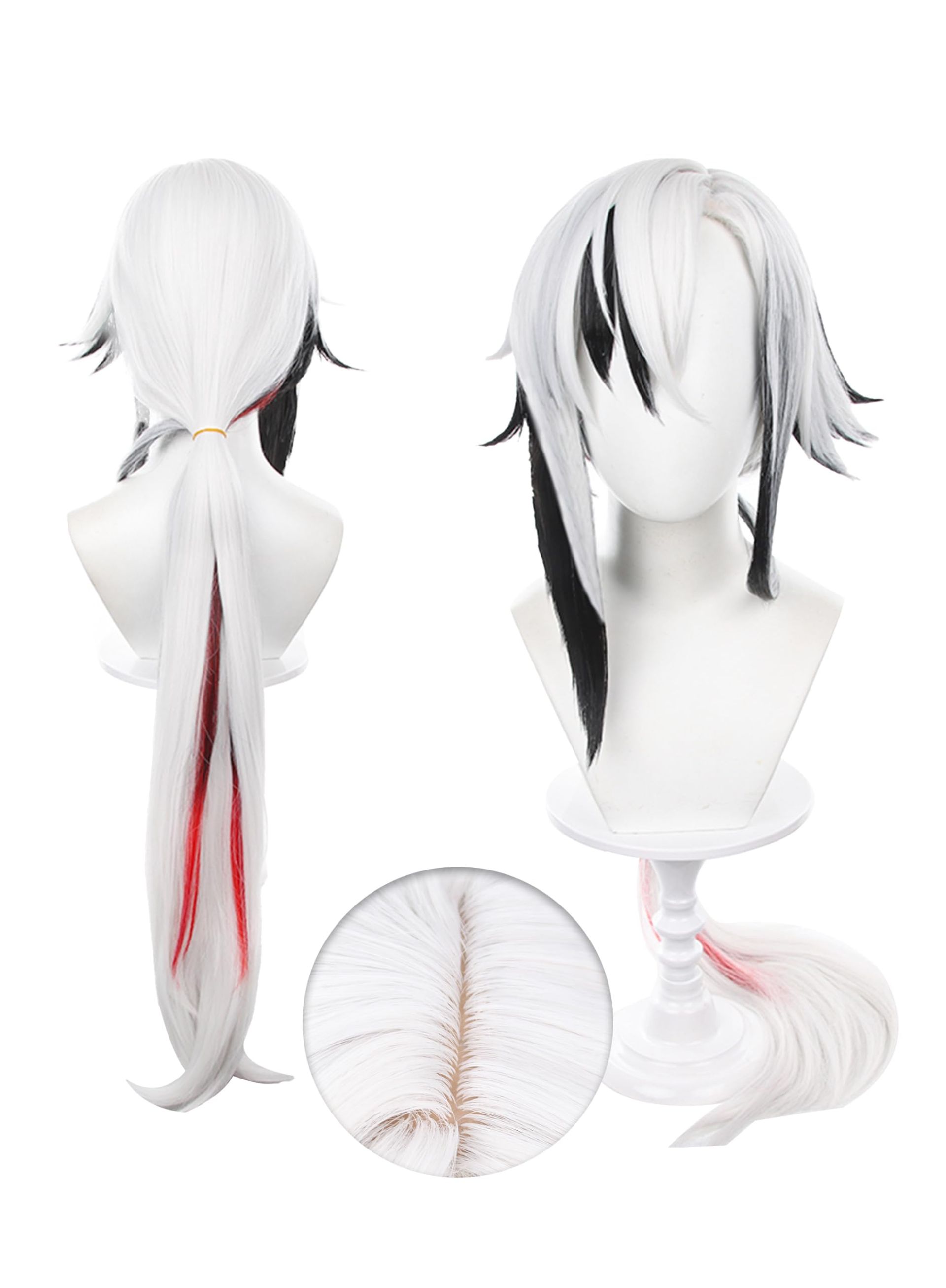 Synthetic Wig Short Heat Resistant Mixed Platinum and Black Cosplay Hairpiece - Arlecchino Style