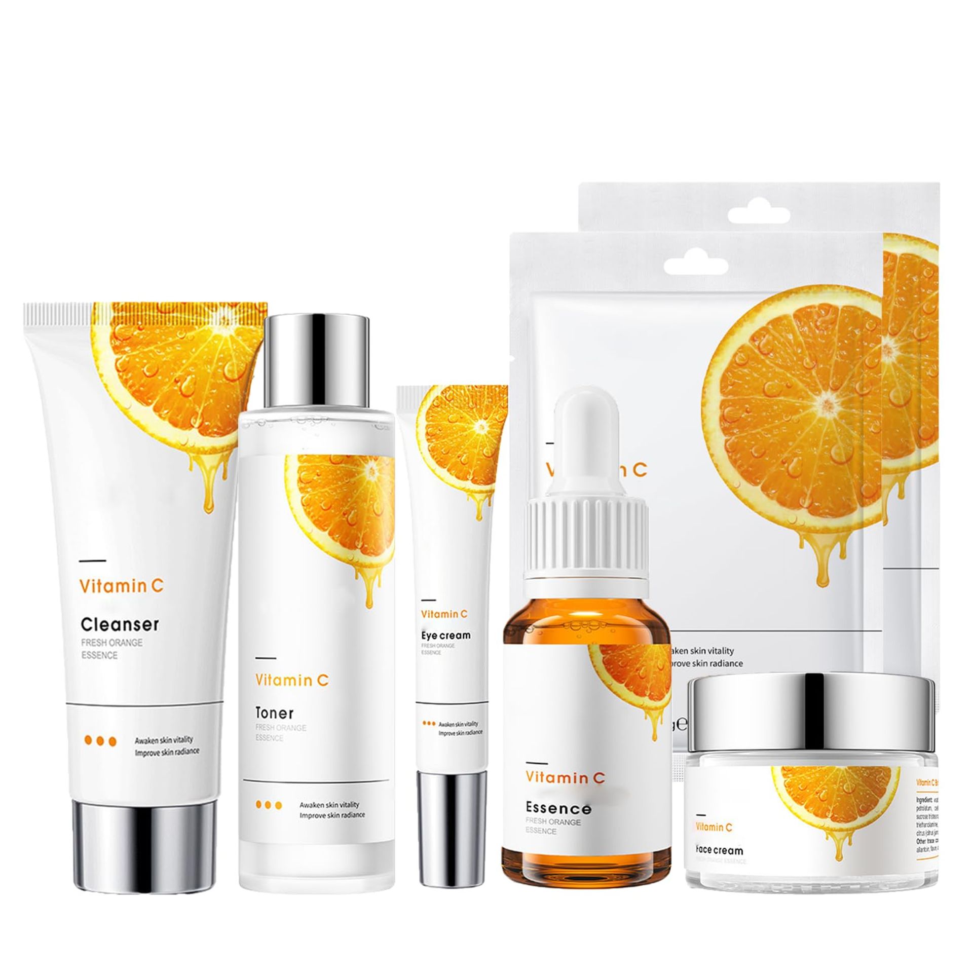 Vitamin C Serum for Face Skincare Set - Vitamin C Serum for Anti Oxidantion Hydrating Serum For Dull, Tired Skin - Vitamin C Serum Includes Cleanser-Toner-Face Serum-Eye Serum-Cream-Mask 2pcs(7PCS)