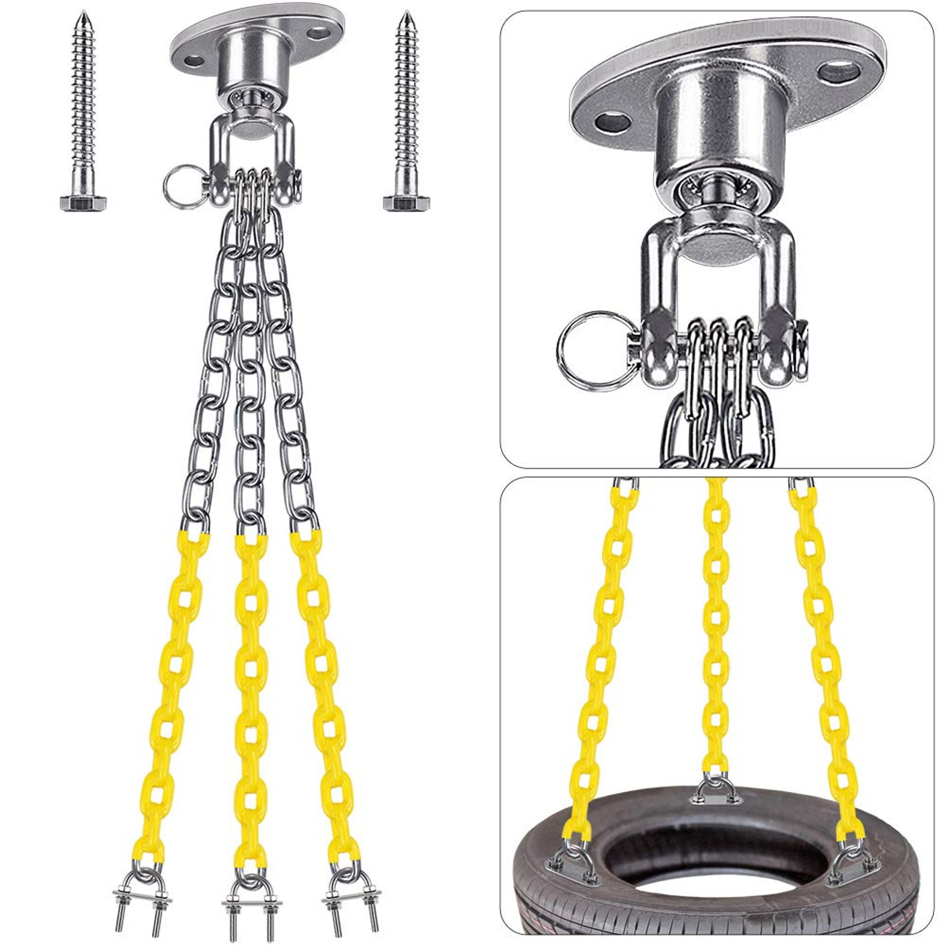 Swing Tire Hanger with 360° Swivel and 3 Adjustable Chains, Heavy Duty Mount Kit for Wood Beams or Trees