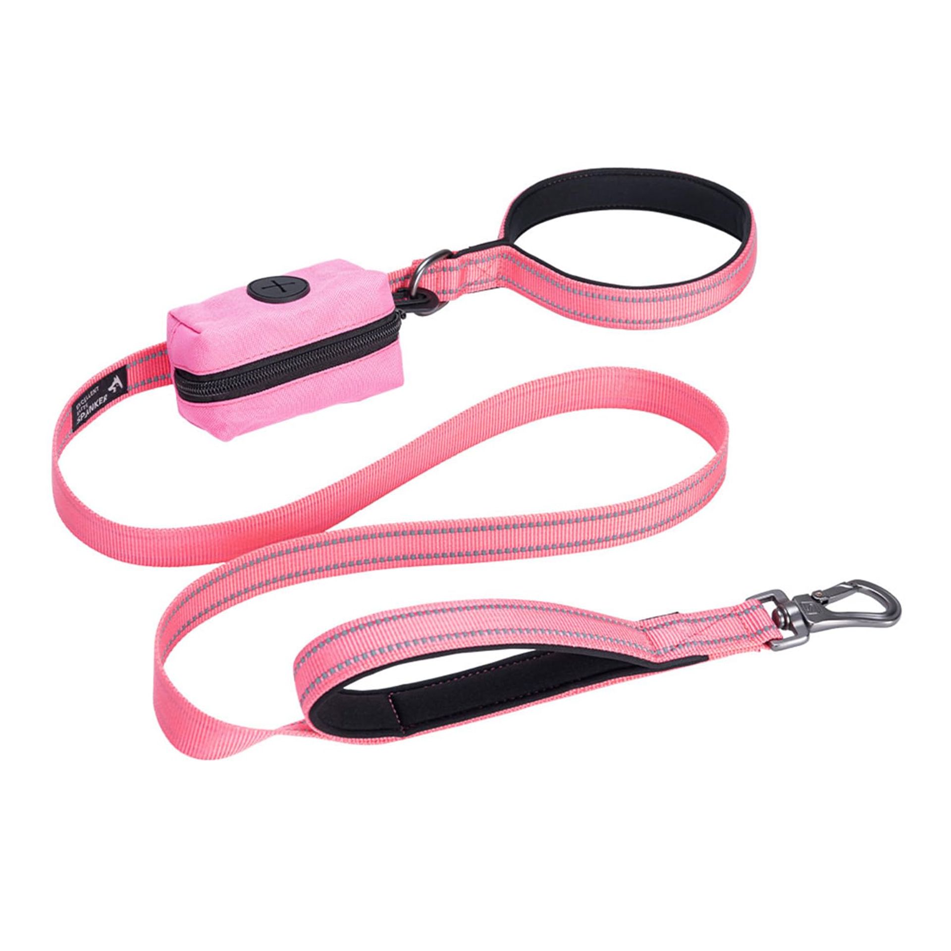 Dog Training Leash Reflective Nylon Strong and Durable 5.2FT with Poop Bag Holder for Small and Medium Dogs - Pink 5.2FT x 1in