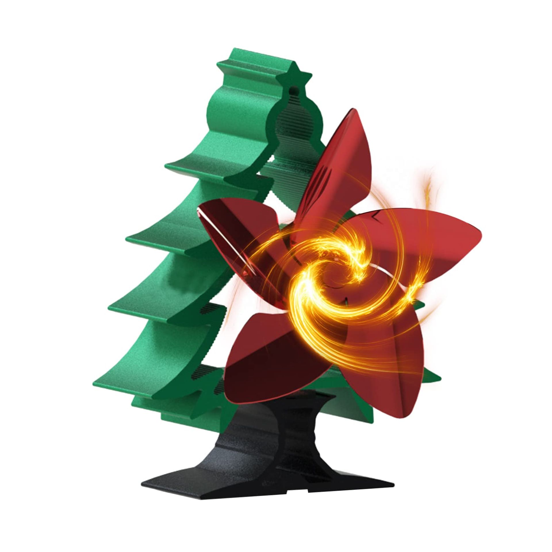 5 Blades Heat Powered Stove Fan with Thermometer Eco Friendly for Wood Log Burners Fireplaces - Christmas Tree Style