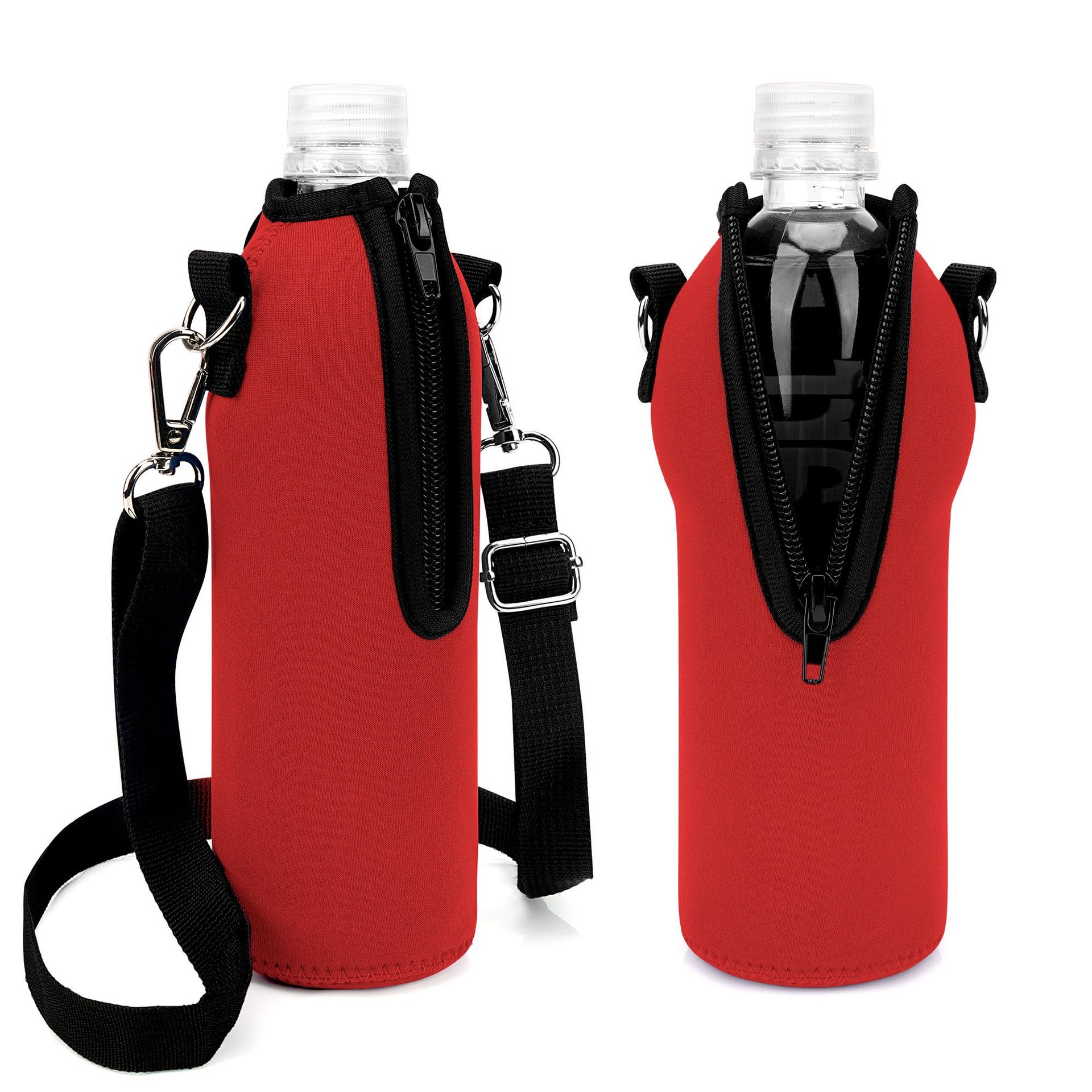 Linkidea Disposable Water Bottle Carrier with Strap Compatible with Smartwater 16.9/20Fl Oz, Evian, Insulated Neoprene Plastic Bottled Water Cover Holder with Clip for Backpack (Red)