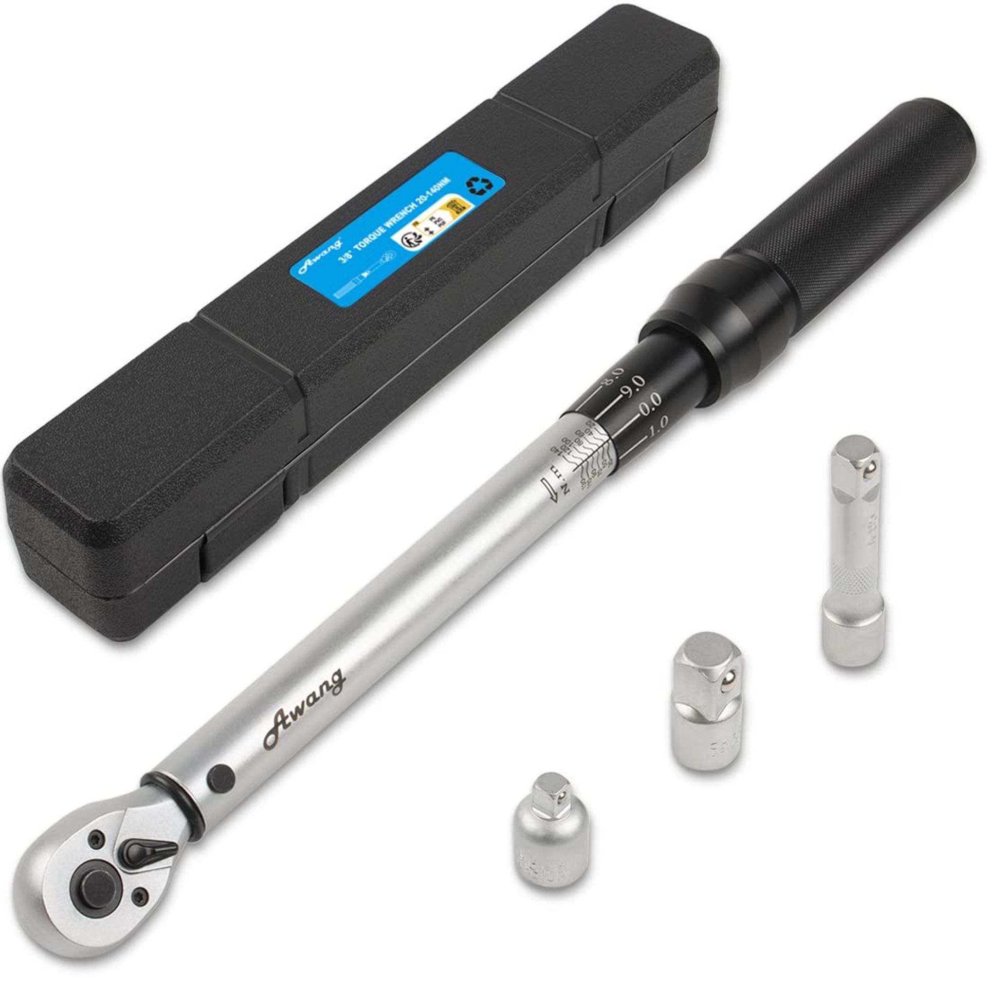 Torque Wrench 3/8" Ratchet 20-140Nm Adjustable ±3% Accuracy 72 Teeth for Car & Motorcycle - Silver 3/8” 20-140NM