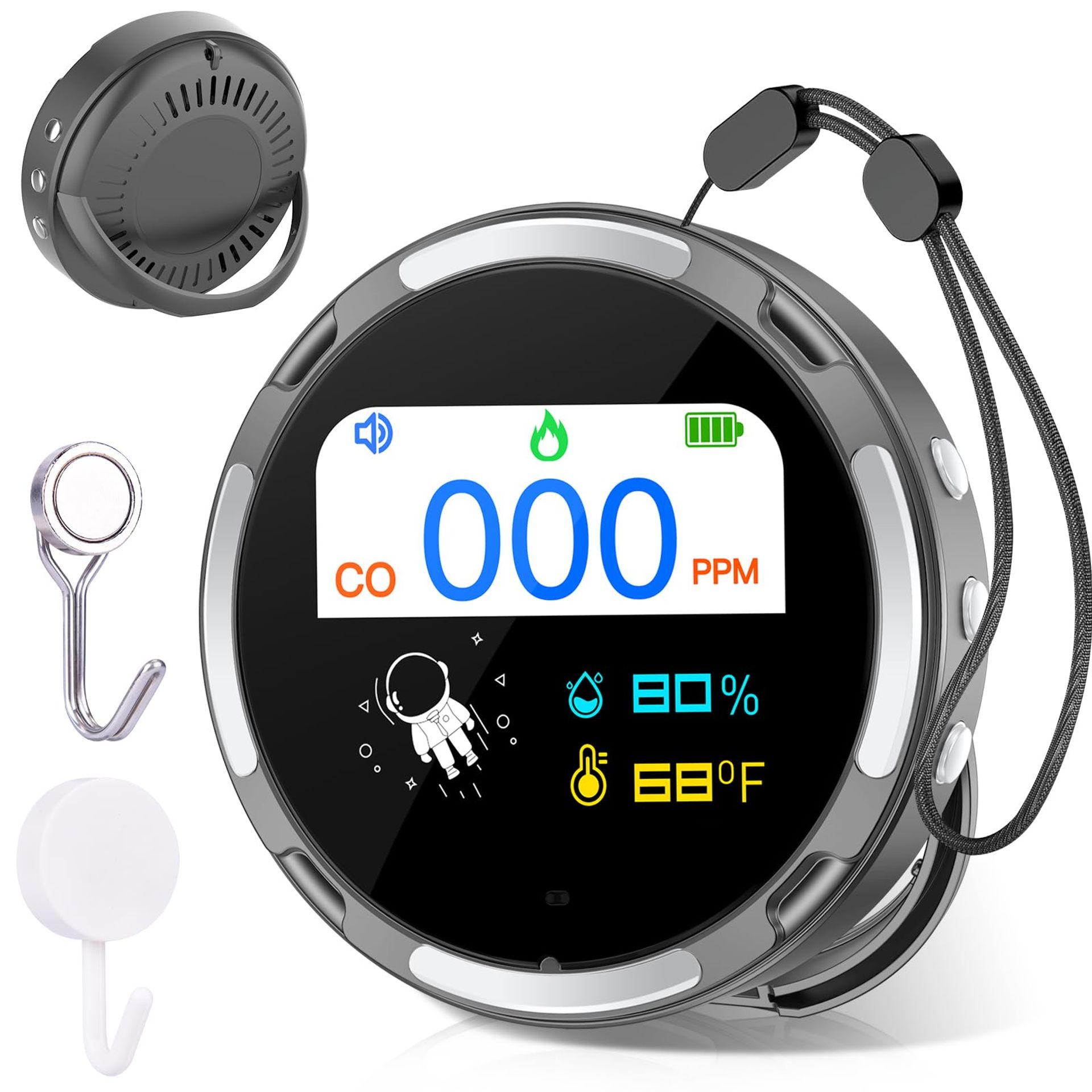 Mini Carbon Monoxide Detector with Temperature & Humidity Display, Portable CO Alarm with LCD & Audible Visual Alerts, EN50291 Compliant