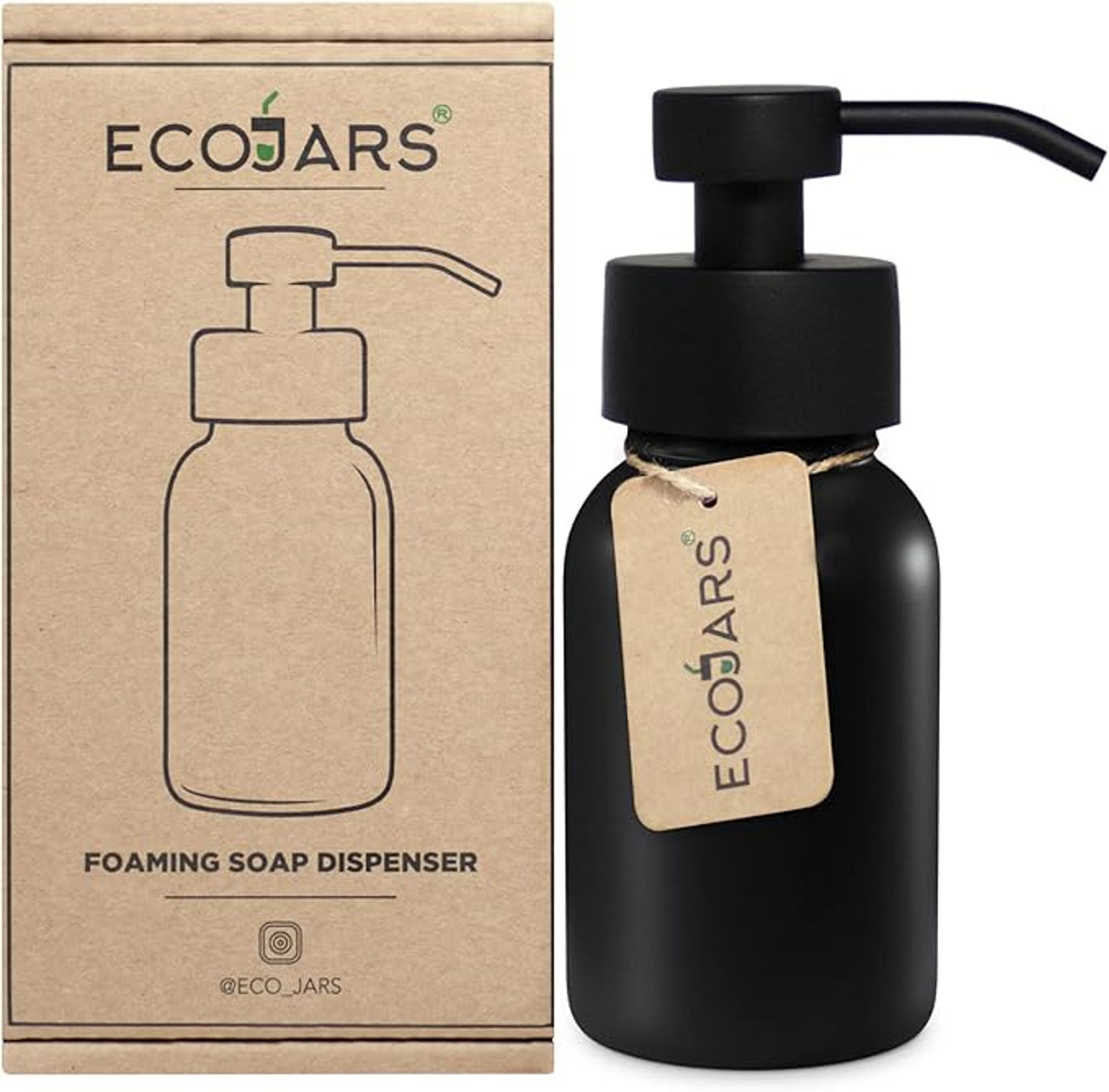 Elegant Black Glass Foam Soap Dispenser 250ml with Matte Black Pump