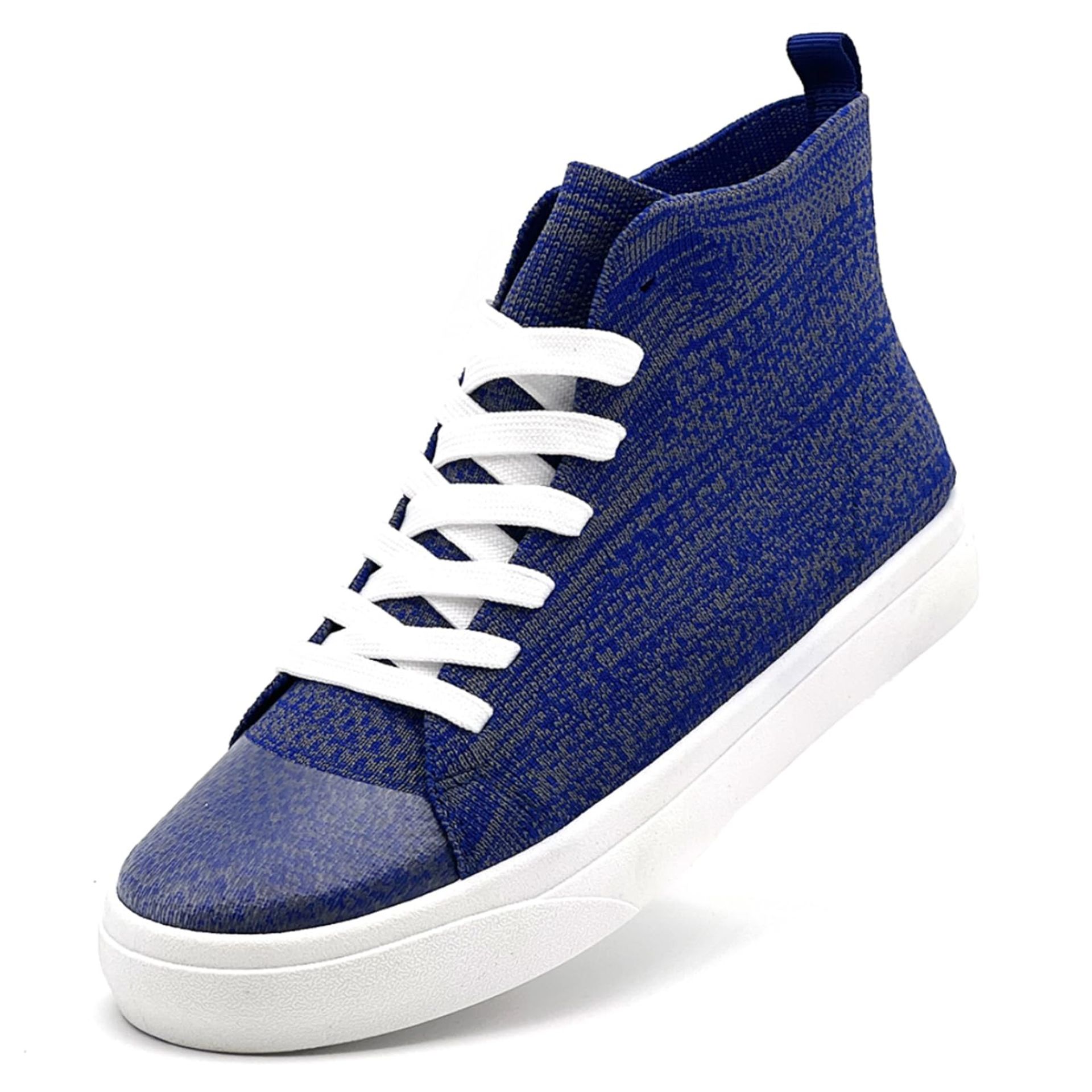 Women's High Top Trainers Breathable Mesh Lightweight Lace-Up Fashion Sneakers - Blue UK 7
