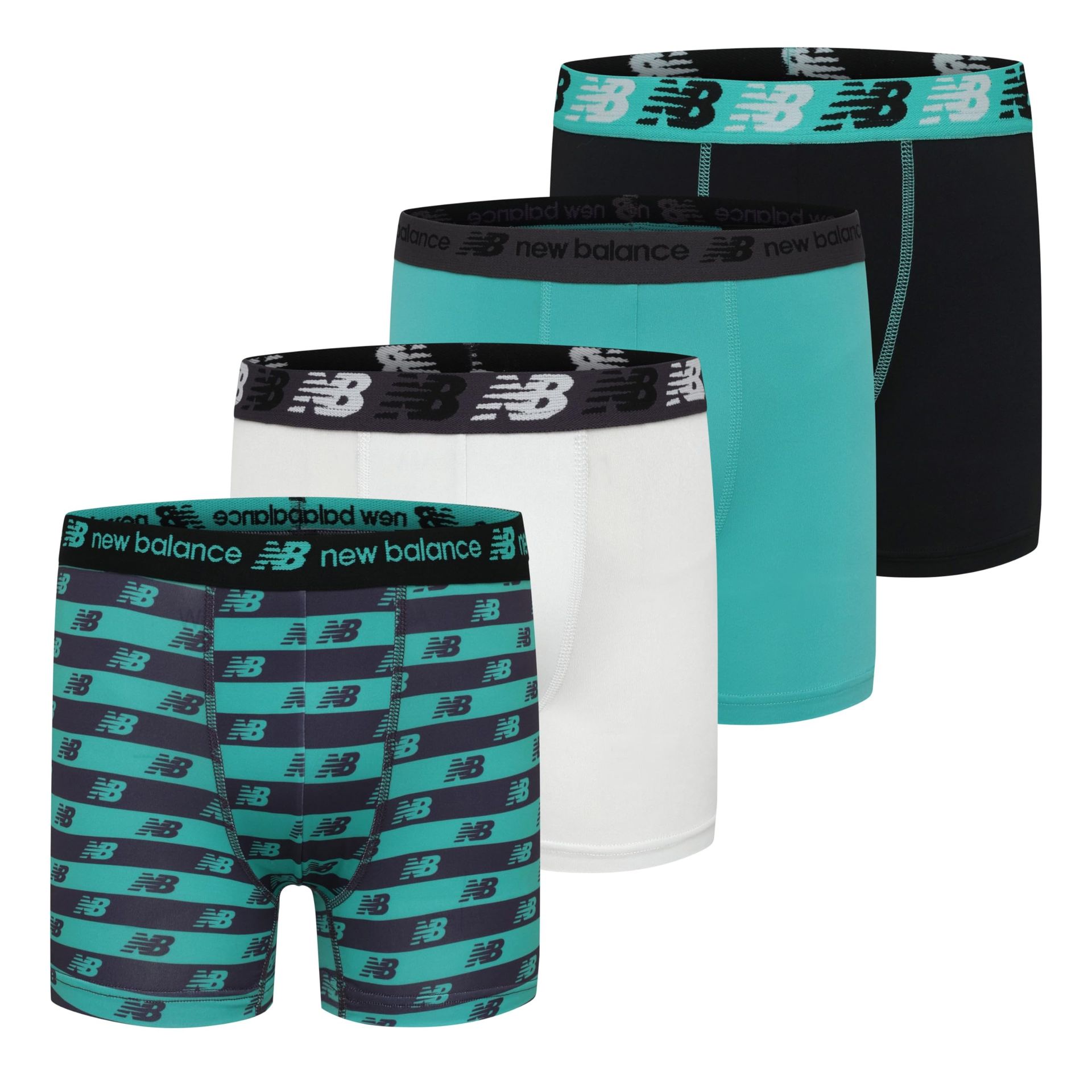 New Balance Boys' Performance Boxer Briefs 4 Pack, Midnight Violet/Teal/Black, Medium