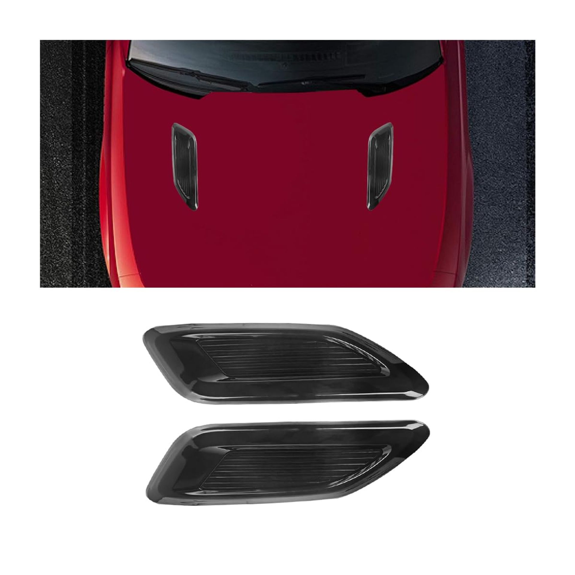 2PCS Car Air Vent Sticker Covers – Universal Decorative Bonnet & Fender Intake Grille, Easy Self-Adhesive Design, Glossy Black