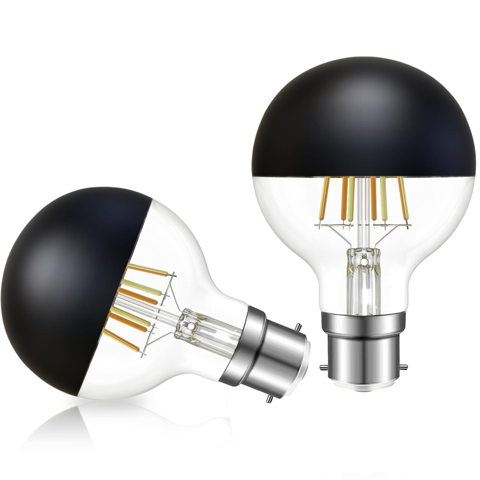 Vintage Edison B22 LED Bulb 6W Dimmable Flicker-Free 2700K Warm White Light - Half Chrome ⌀80mm Pack of 2