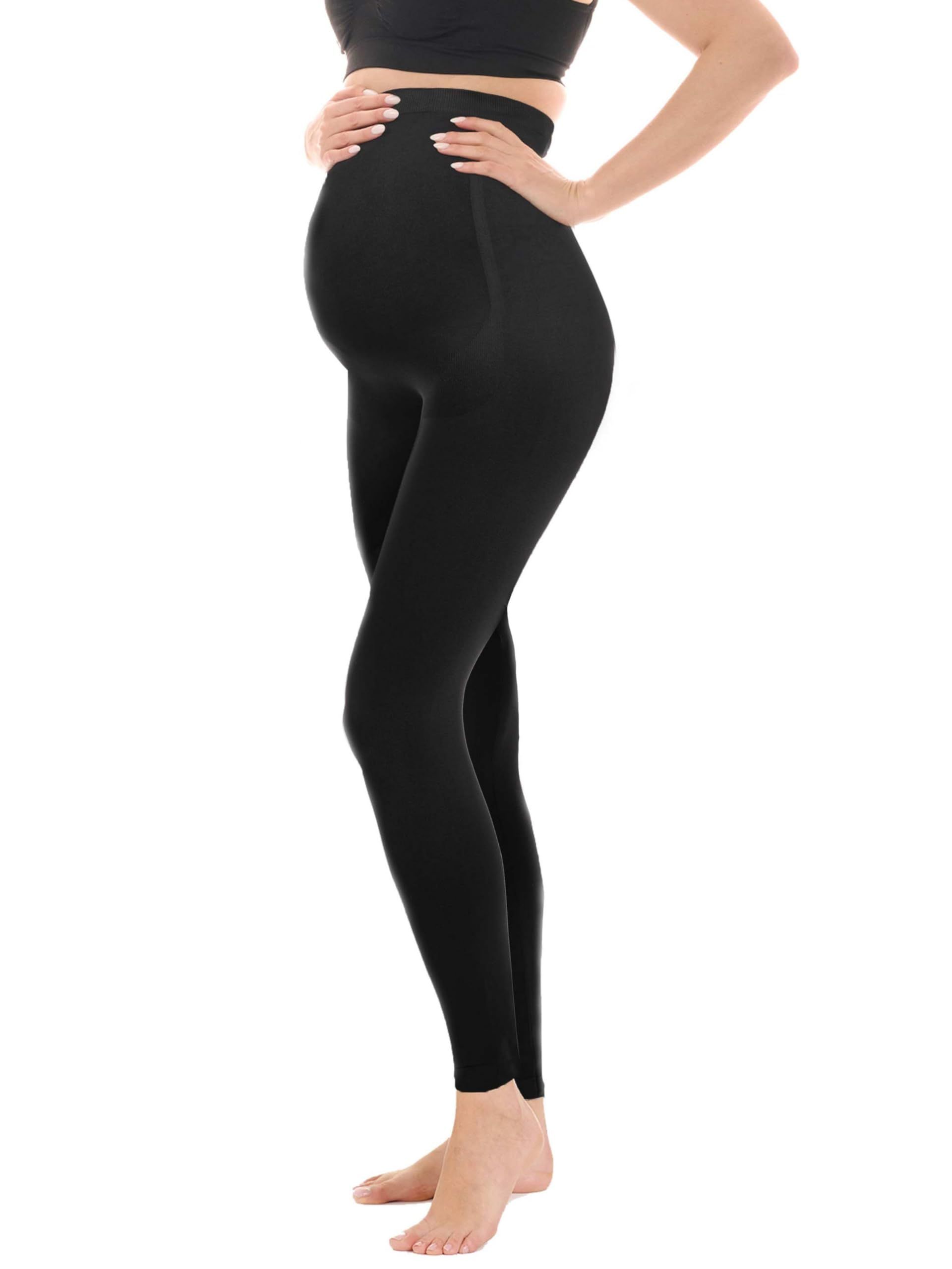 Maternity Leggings Over Bump High Waisted Seamless Stretch Support Yoga Pants - Black L/XL