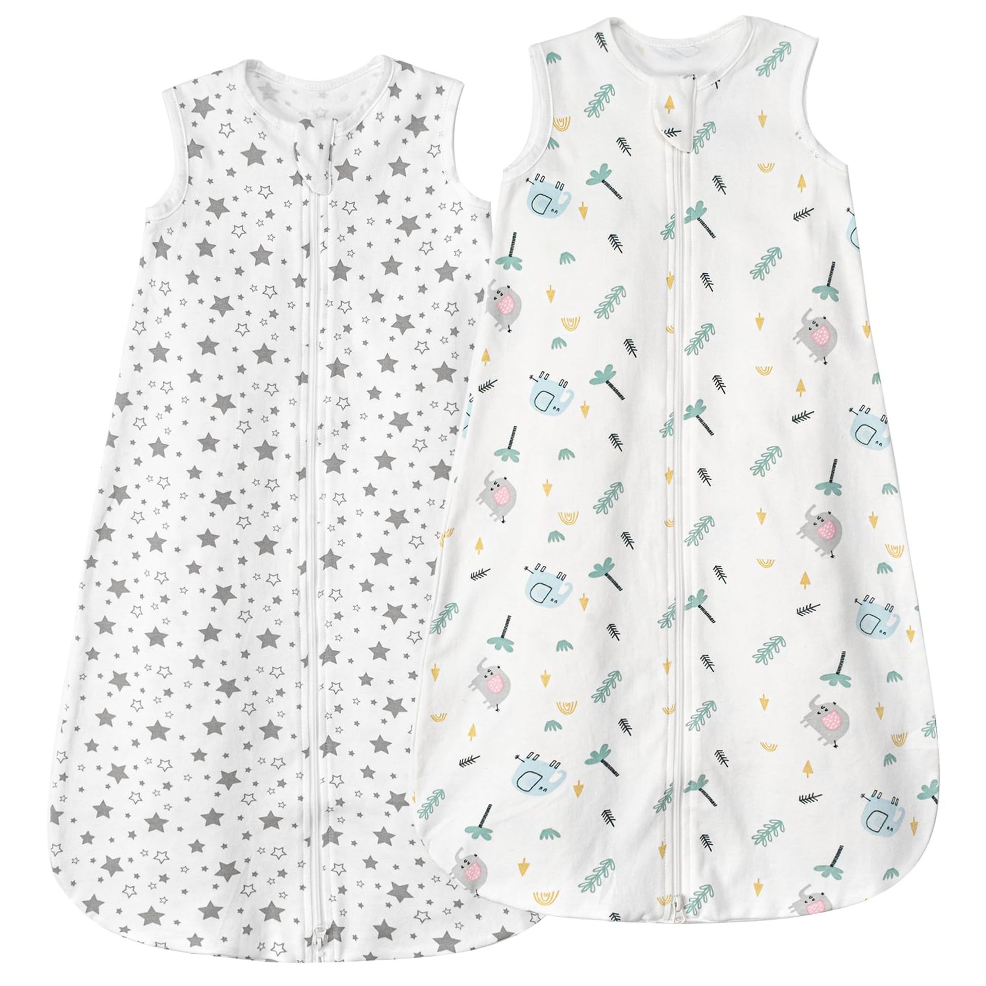 Baby Sleeping Bag 1.0 Tog 100% Cotton Lightweight Summer Sleep Sack for 6-12 Months - Elephants & Stars & Grey