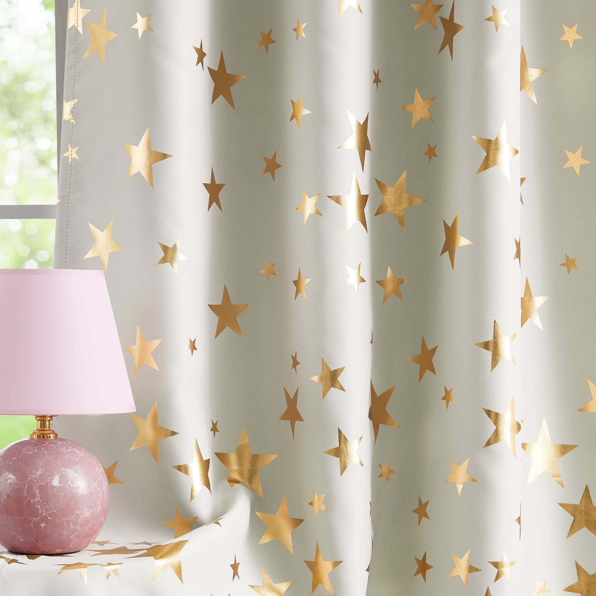 Blackout Curtains Thermal Insulated Eyelet Panels Star Foil Design - Star-Natural (Ivory) W50 x L72 (2 Panels)